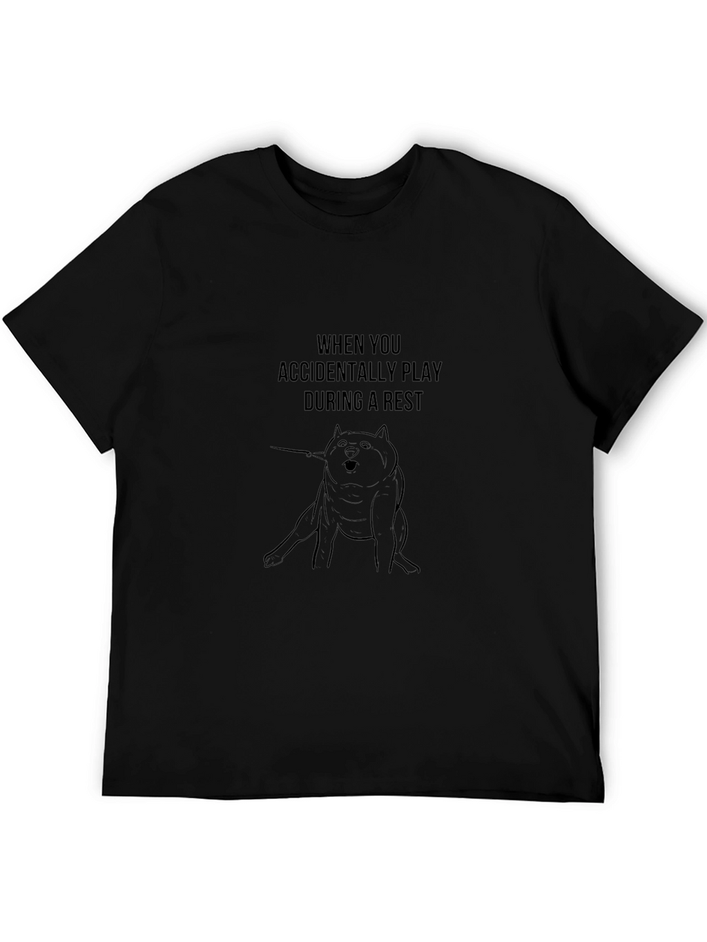 Funny Accidental Play Dog Graphic Black T-Shirt