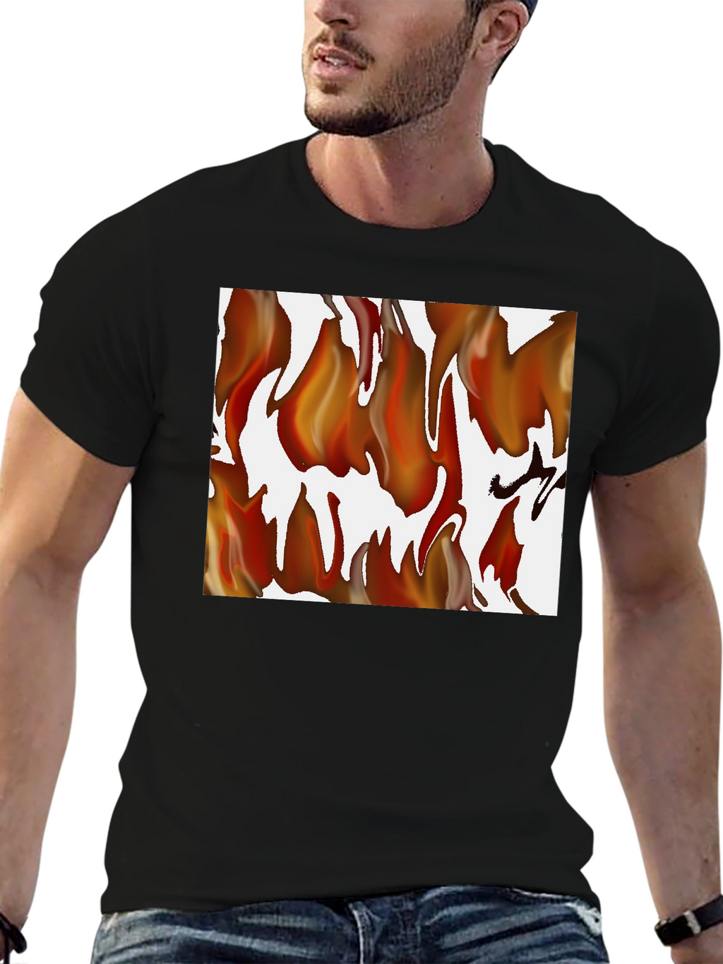 Fiery Flames Graphic Print Black T-Shirt