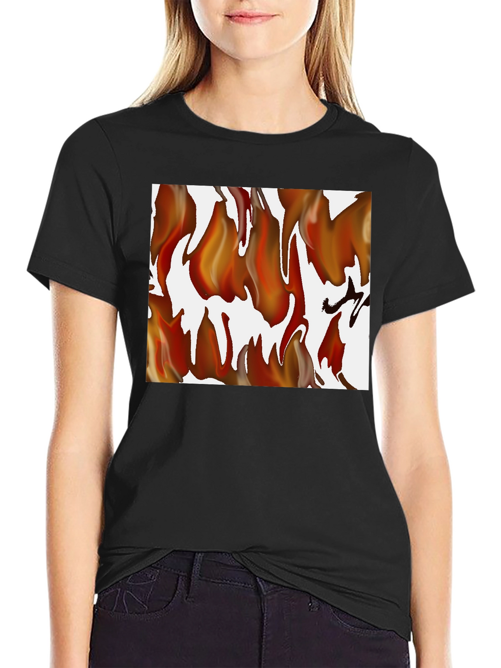 Fiery Flames Graphic Print Black T-Shirt