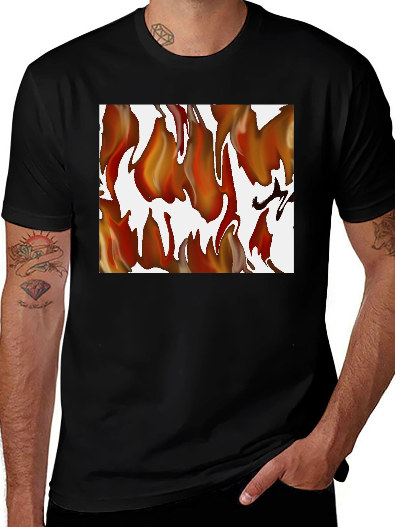Fiery Flames Graphic Print Black T-Shirt