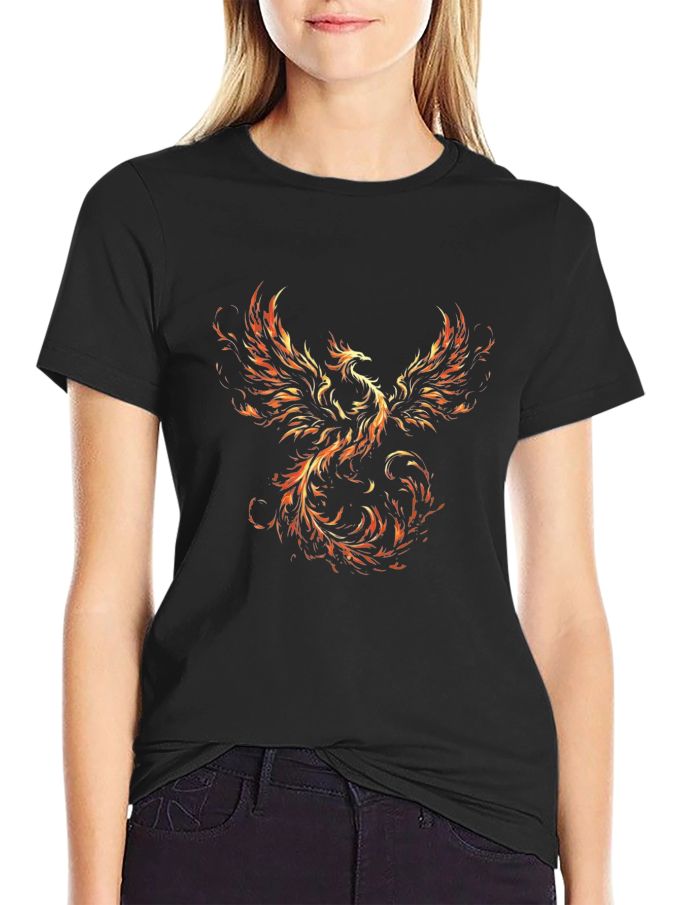 Fiery Phoenix Graphic Black T-Shirt