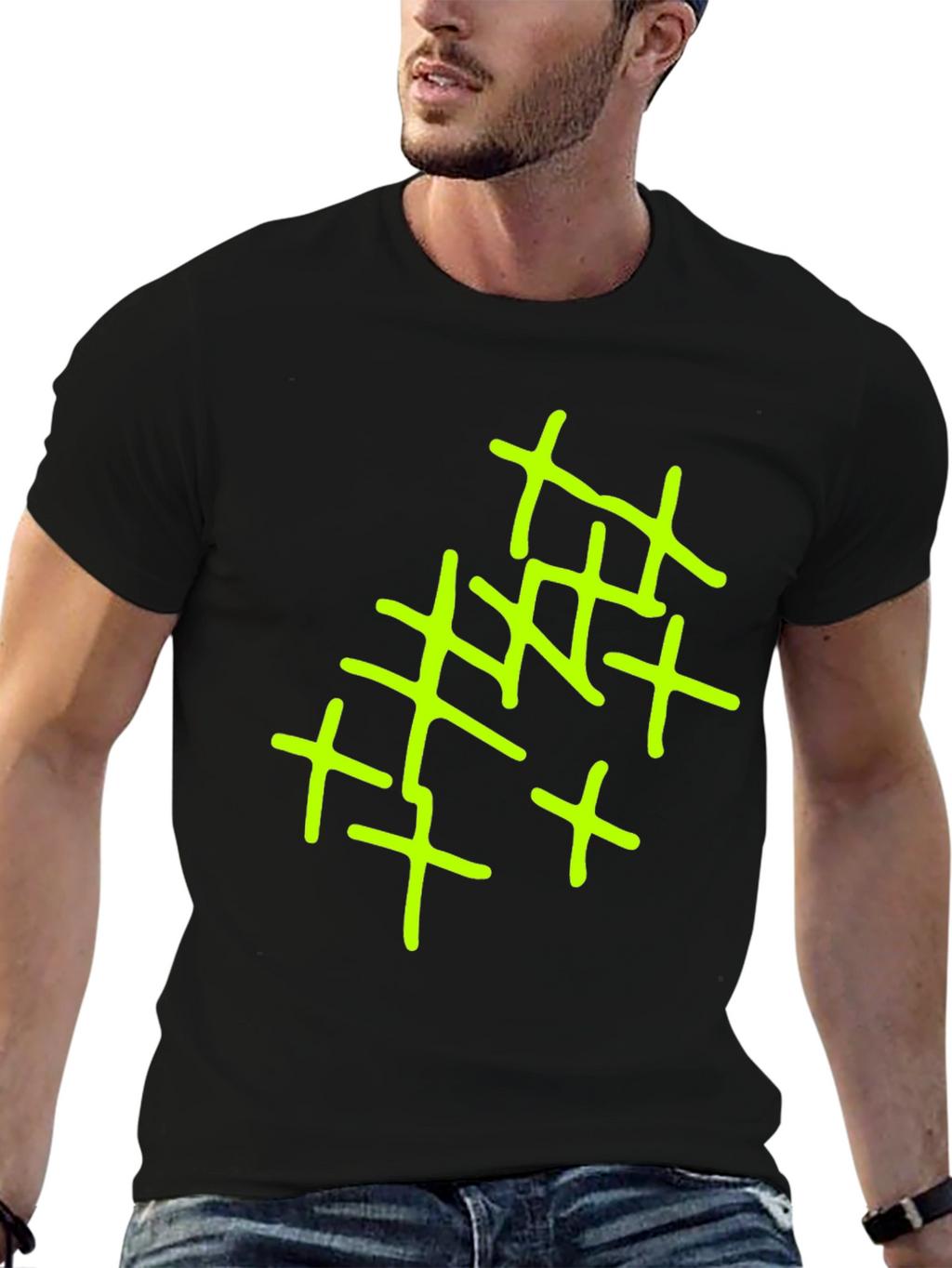 Abstract Cross Design Mens Black T-Shirt
