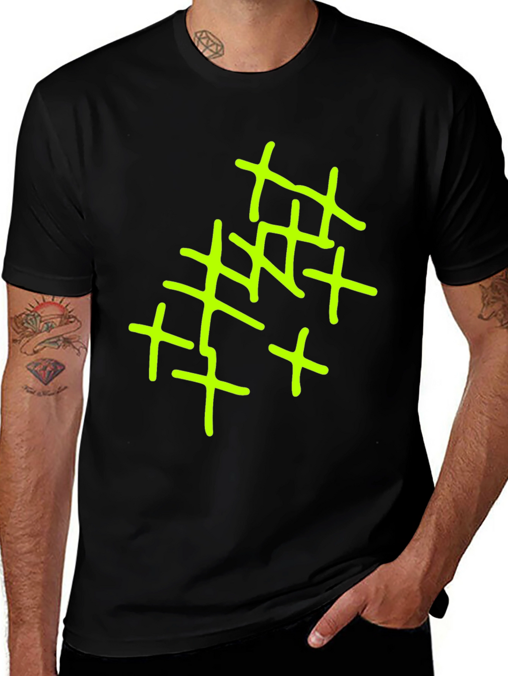 Abstract Cross Design Mens Black T-Shirt