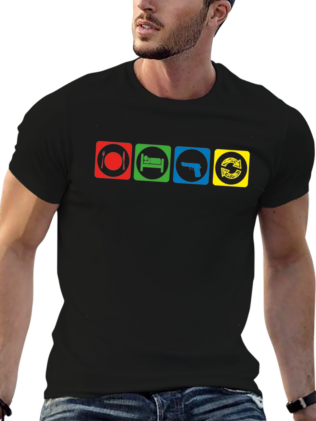 Eat Sleep Gun Repeat Graphic T-Shirt