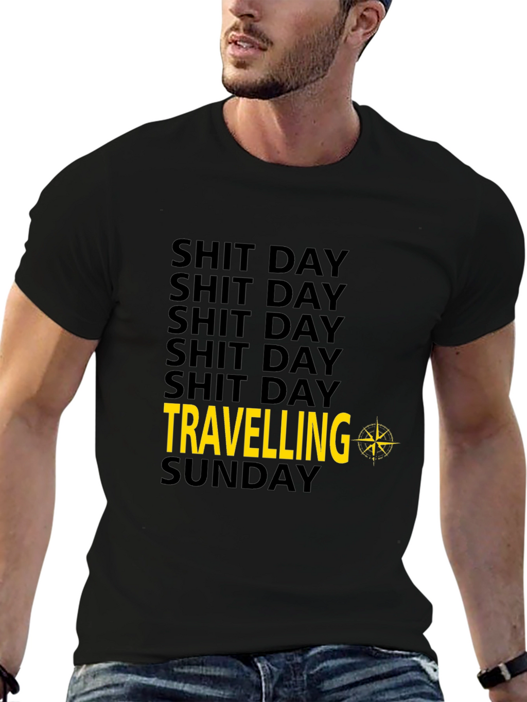 Shit Day Travelling Compass Mens Black T-Shirt
