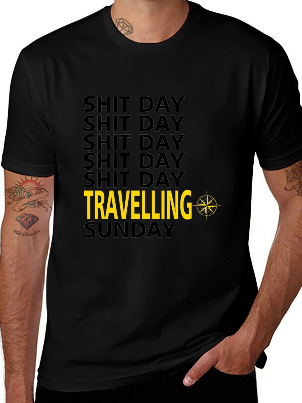 Shit Day Travelling Compass Mens Black T-Shirt