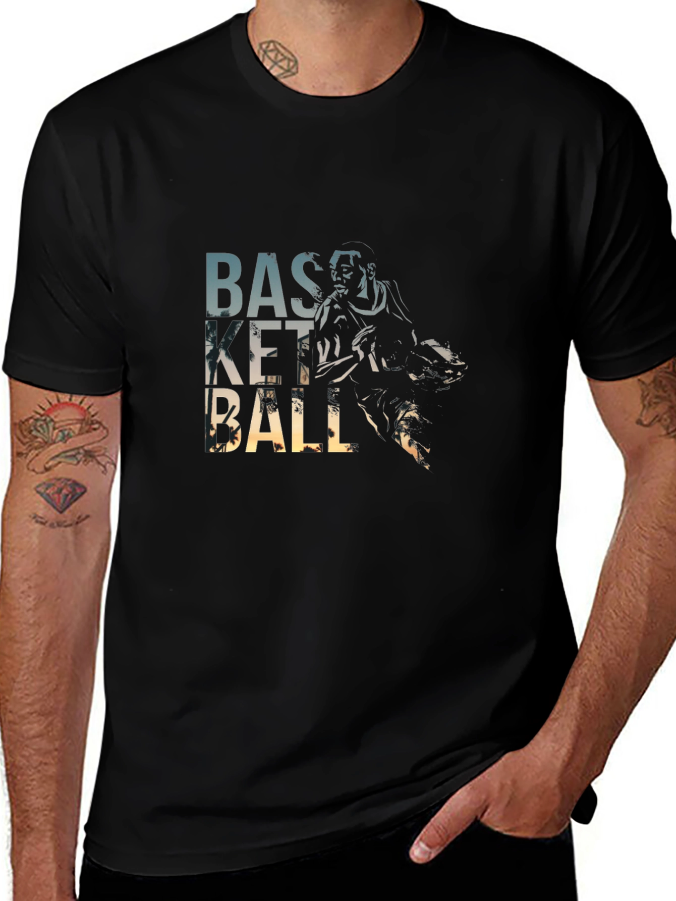 Basketball Player Graphic T-Shirt - Black