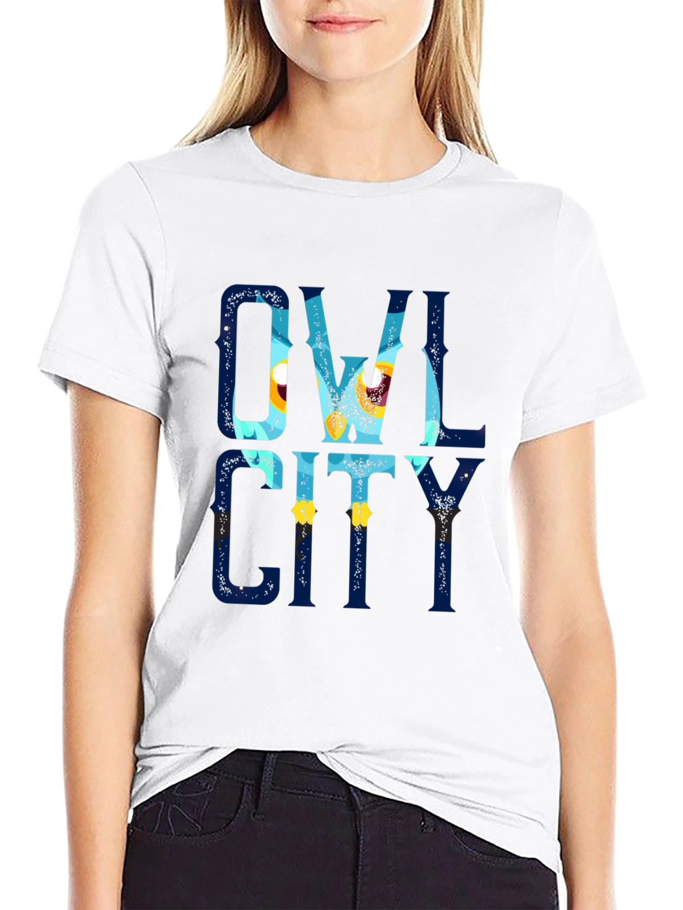 Owl City Graphic Print Black T-Shirt