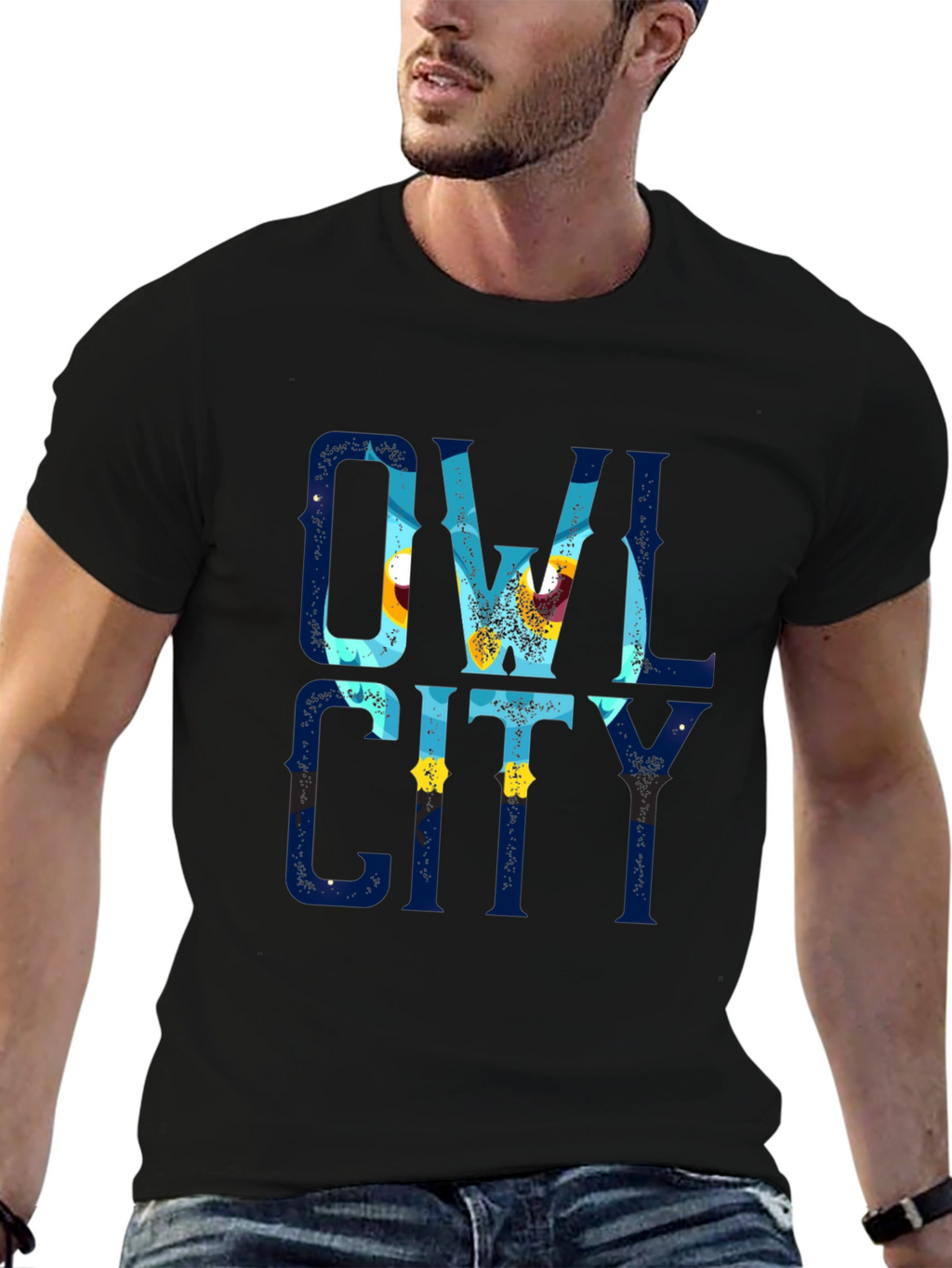 Owl City Graphic Print Black T-Shirt
