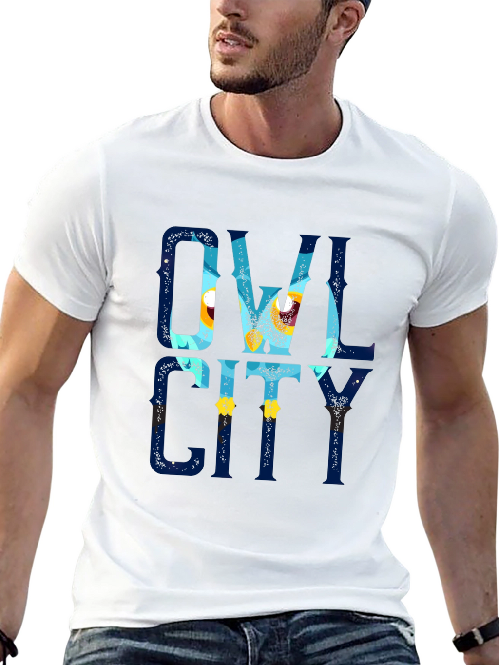 Owl City Graphic Print Black T-Shirt