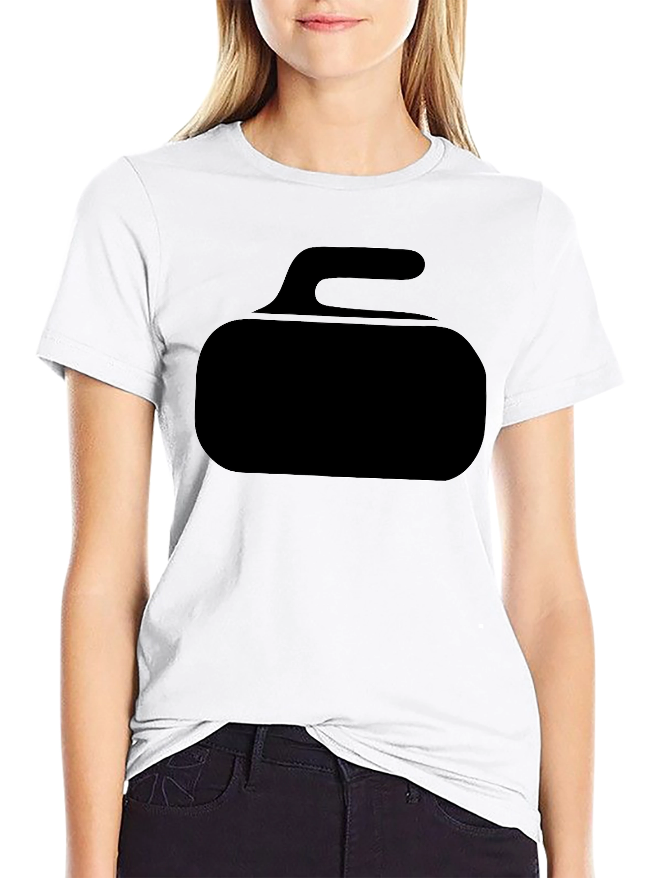 Curling Stone Graphic Tee - Black Cotton T-Shirt
