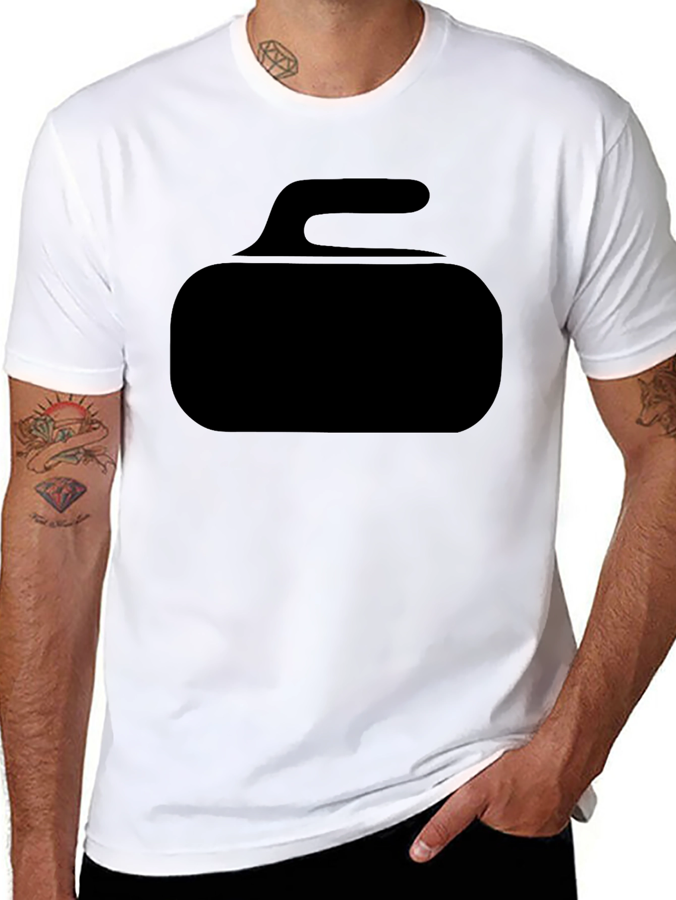 Curling Stone Graphic Tee - Black Cotton T-Shirt