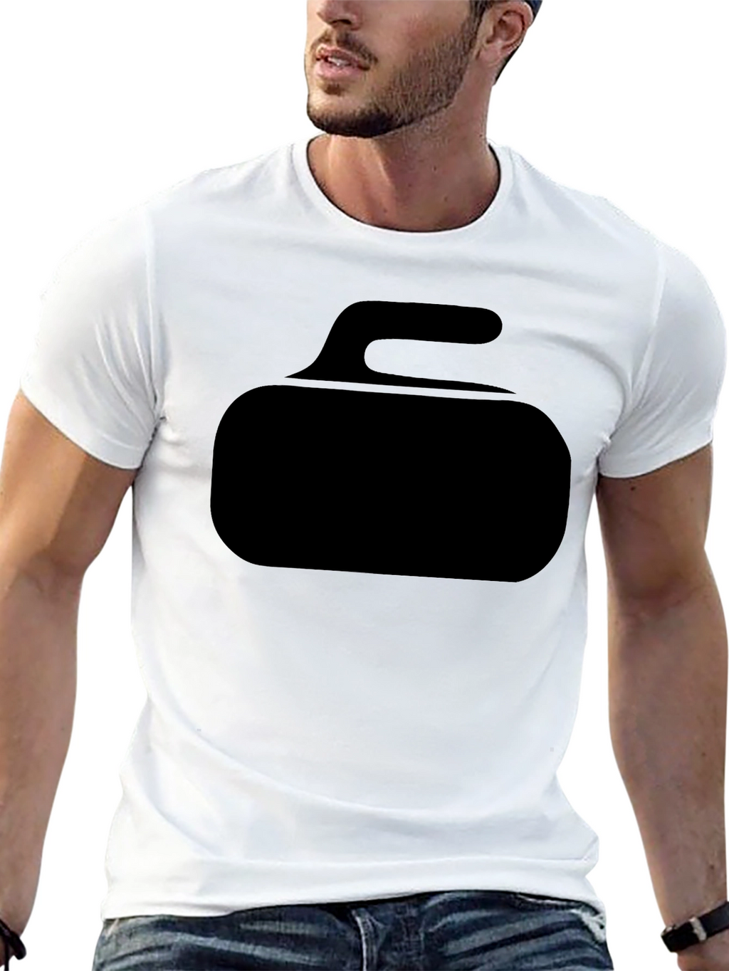 Curling Stone Graphic Tee - Black Cotton T-Shirt