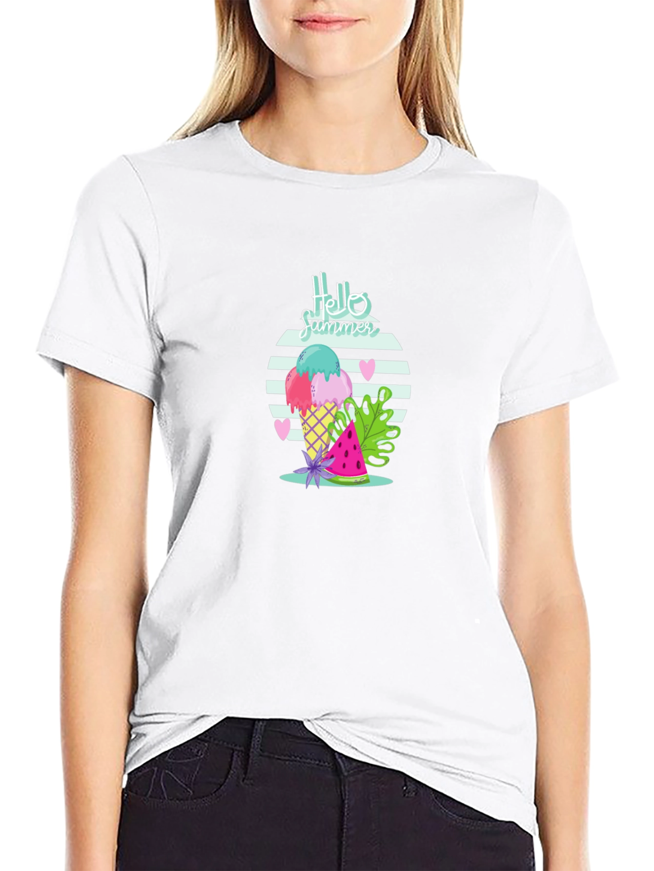 Hello Summer Ice Cream Black T-Shirt