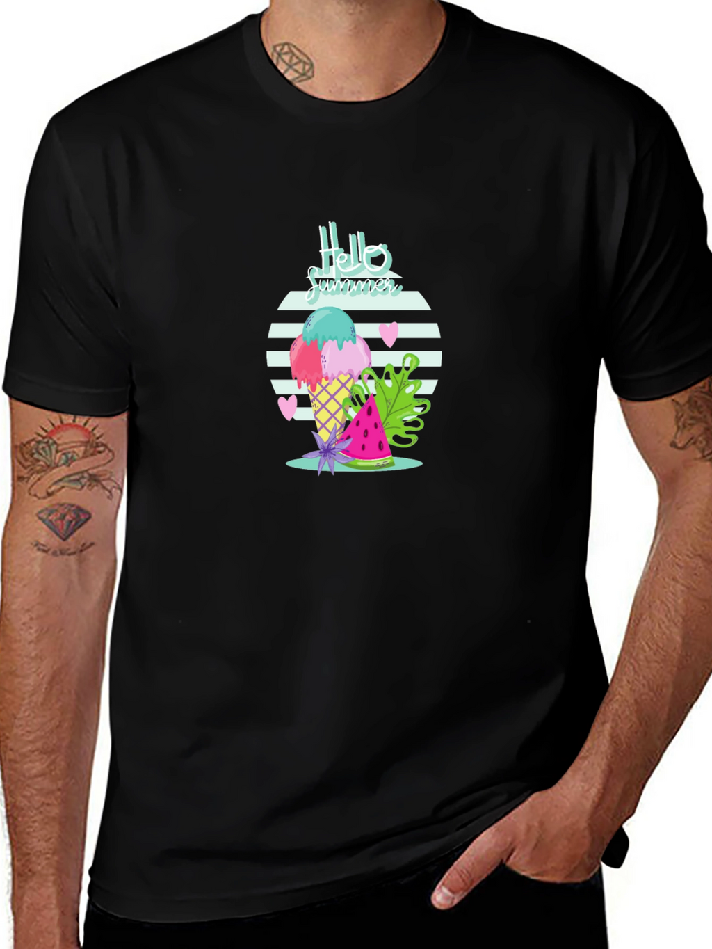 Hello Summer Ice Cream Black T-Shirt
