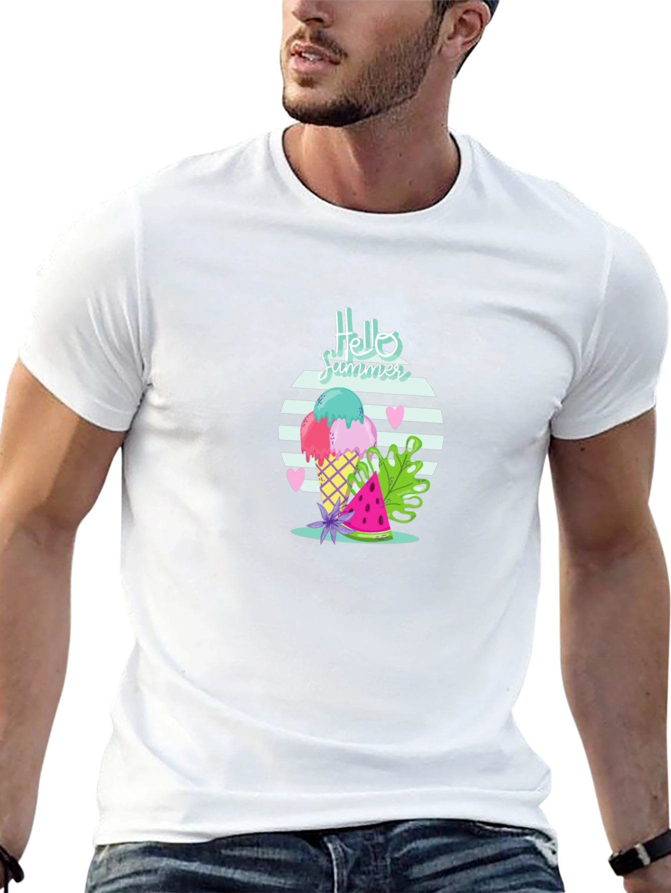 Hello Summer Ice Cream Black T-Shirt