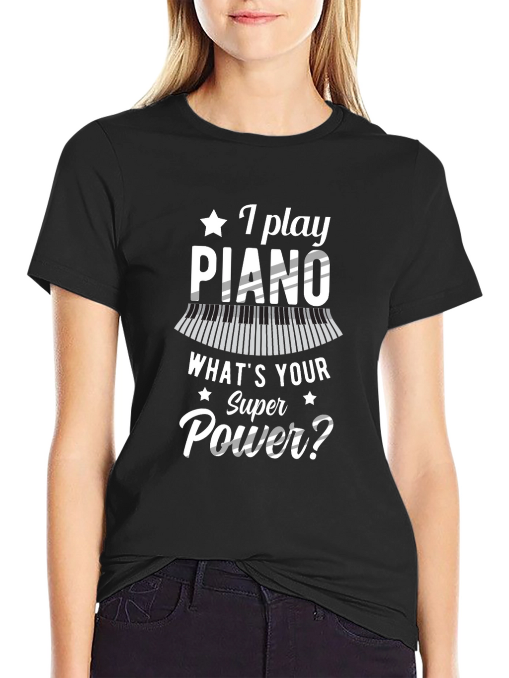 Piano Superpower Black Graphic T-Shirt