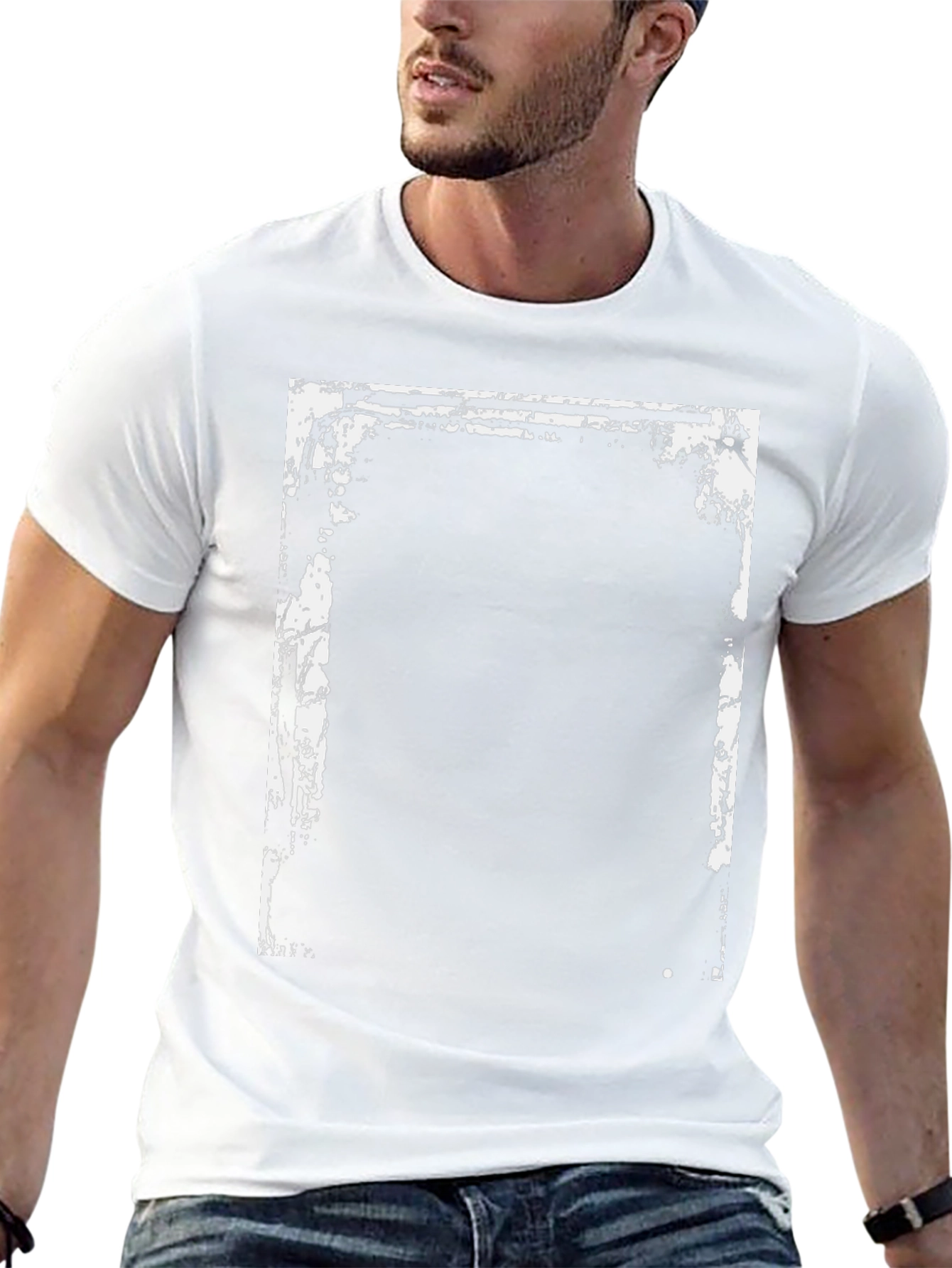 Edgy Graphic T-Shirt - Black with White Distressed Frame