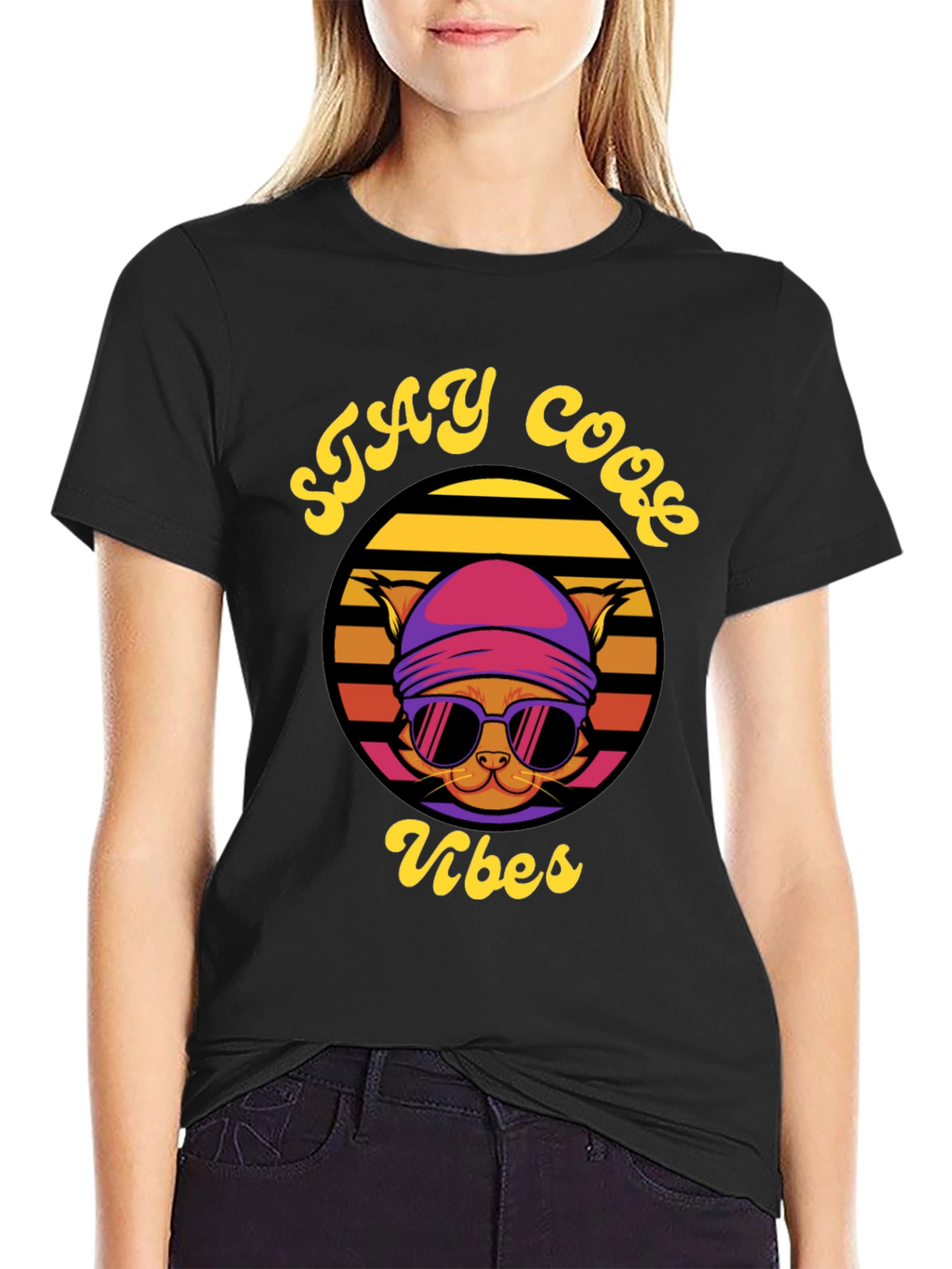 Stay Cool Vibes Cat Graphic T-Shirt