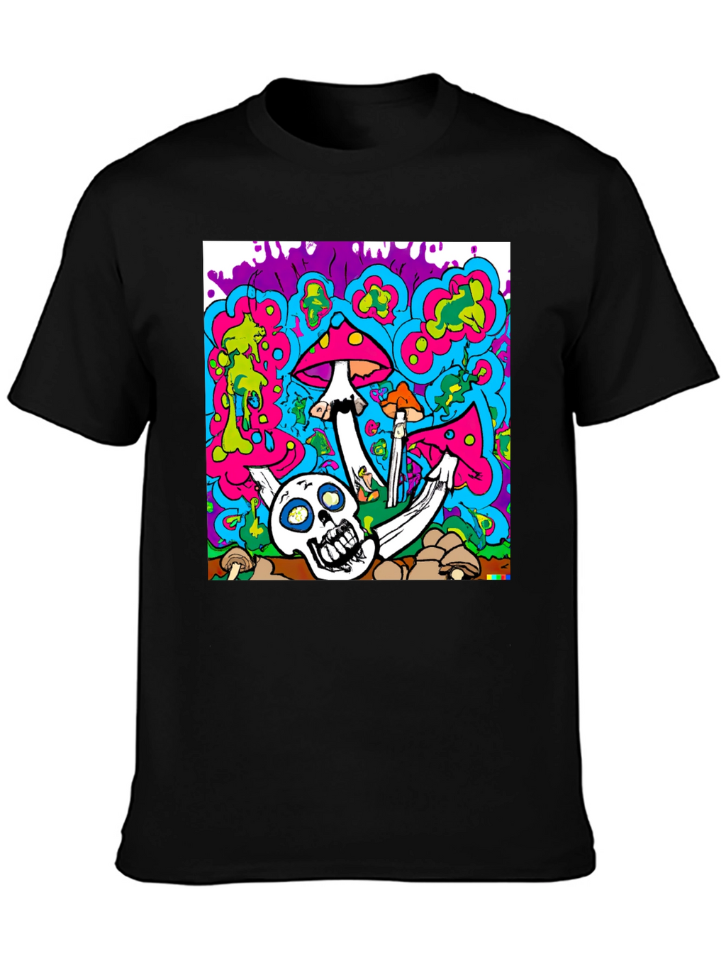 Psychedelic Skull & Mushroom Graphic T-Shirt
