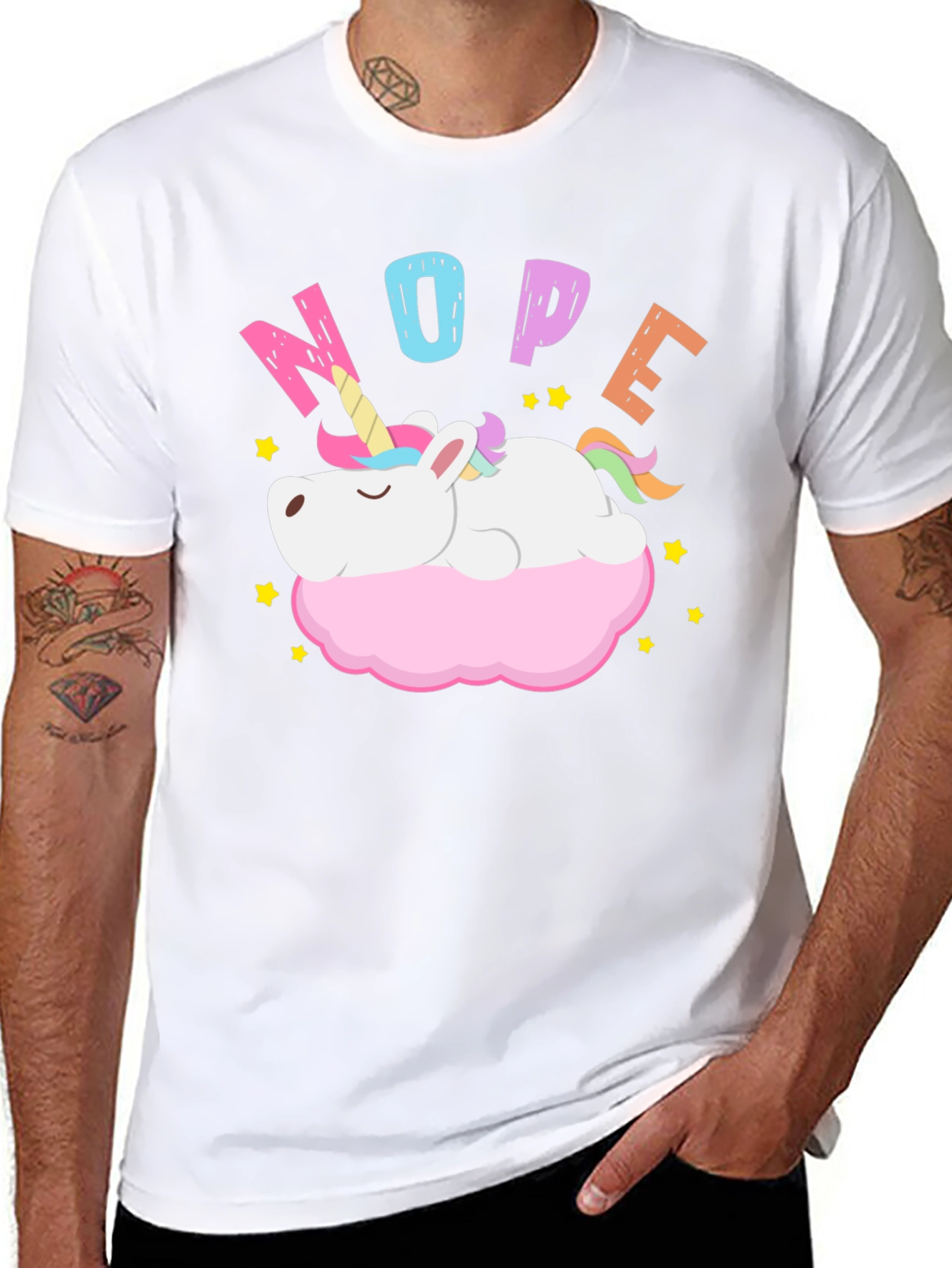 Nope Unicorn T-Shirt - Lazy Cartoon Graphic Tee