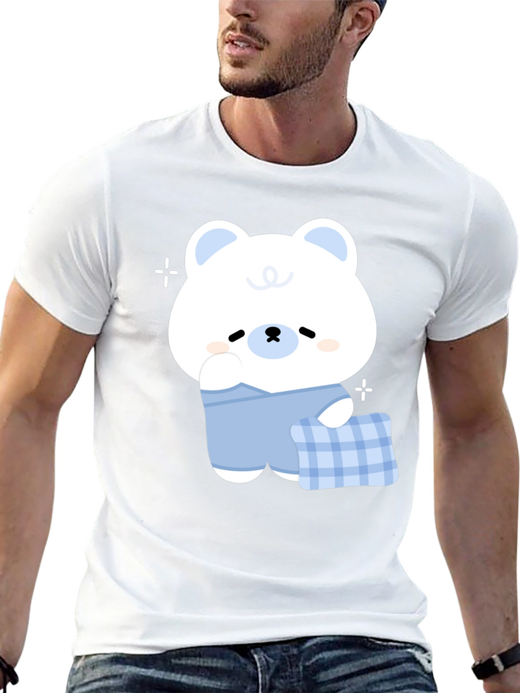 Cute Cartoon Bear Graphic Black T-Shirt