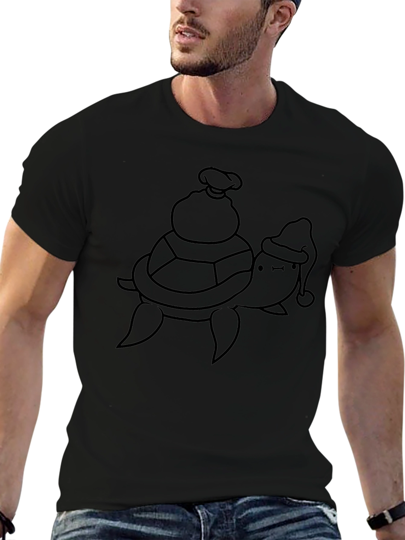 Turtle Santa Sack Black T-Shirt