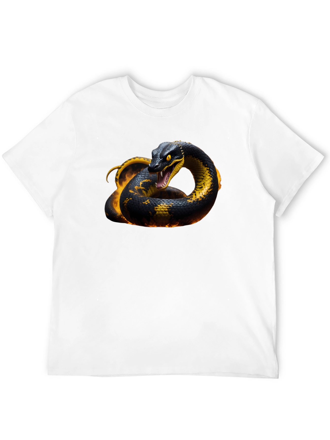 Black T-Shirt with Fiery Snake Design