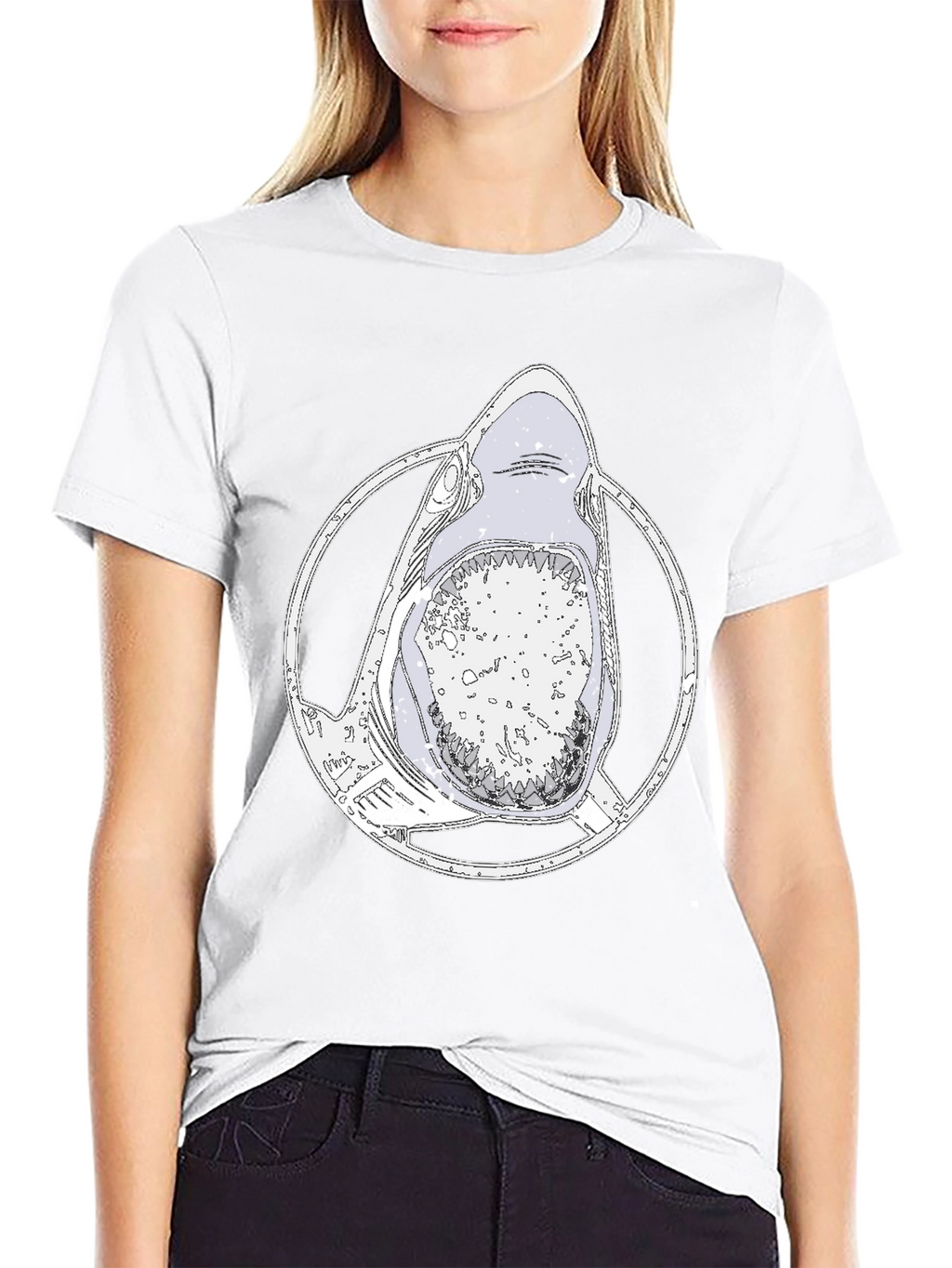 Shark Graphic Tee - Mens Black Cotton T-Shirt