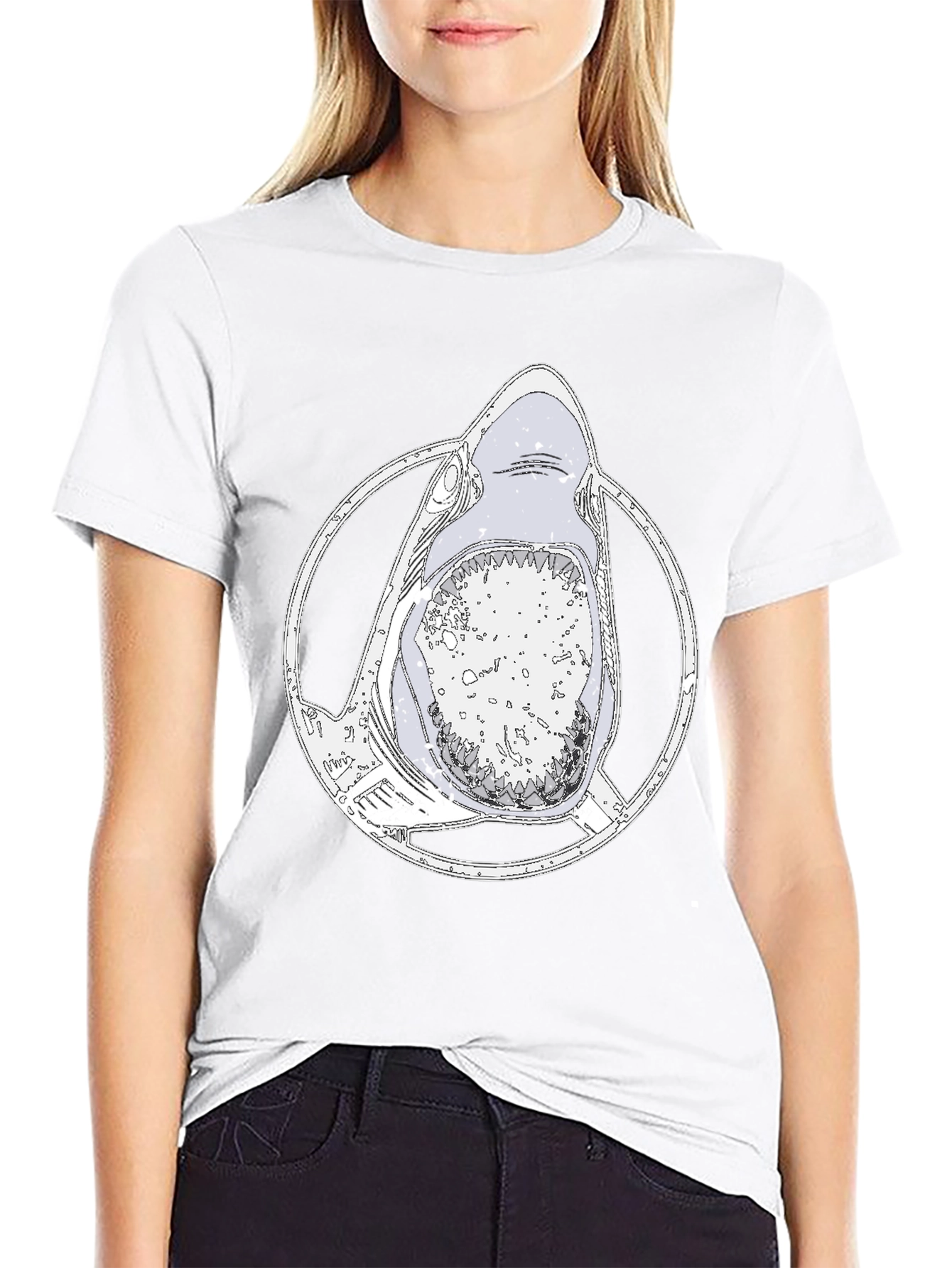 Shark Graphic Tee - Mens Black Cotton T-Shirt