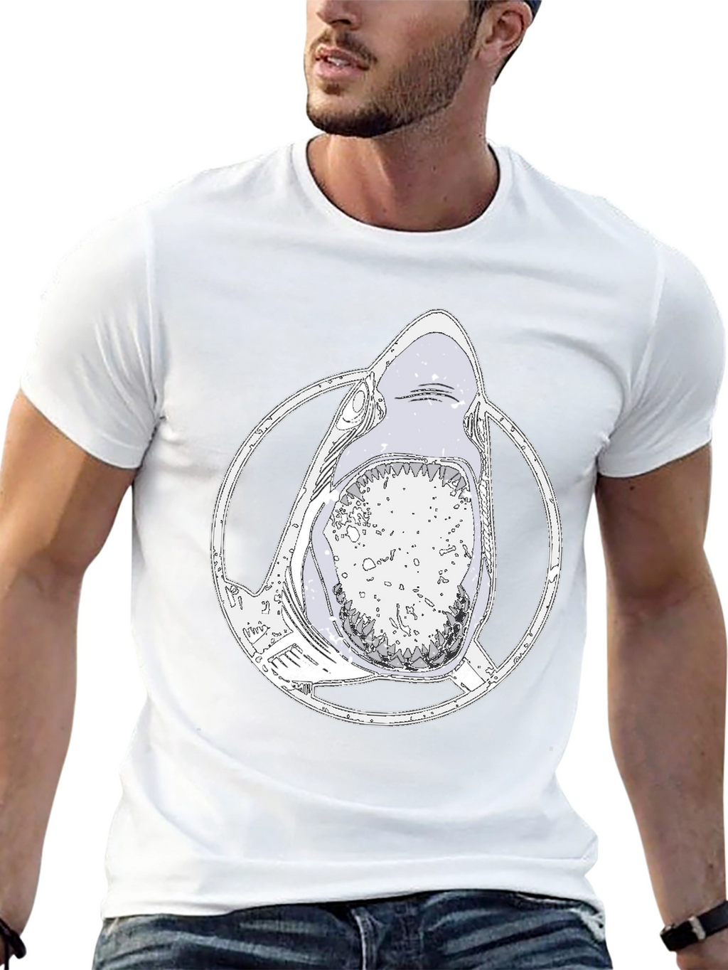 Shark Graphic Tee - Mens Black Cotton T-Shirt