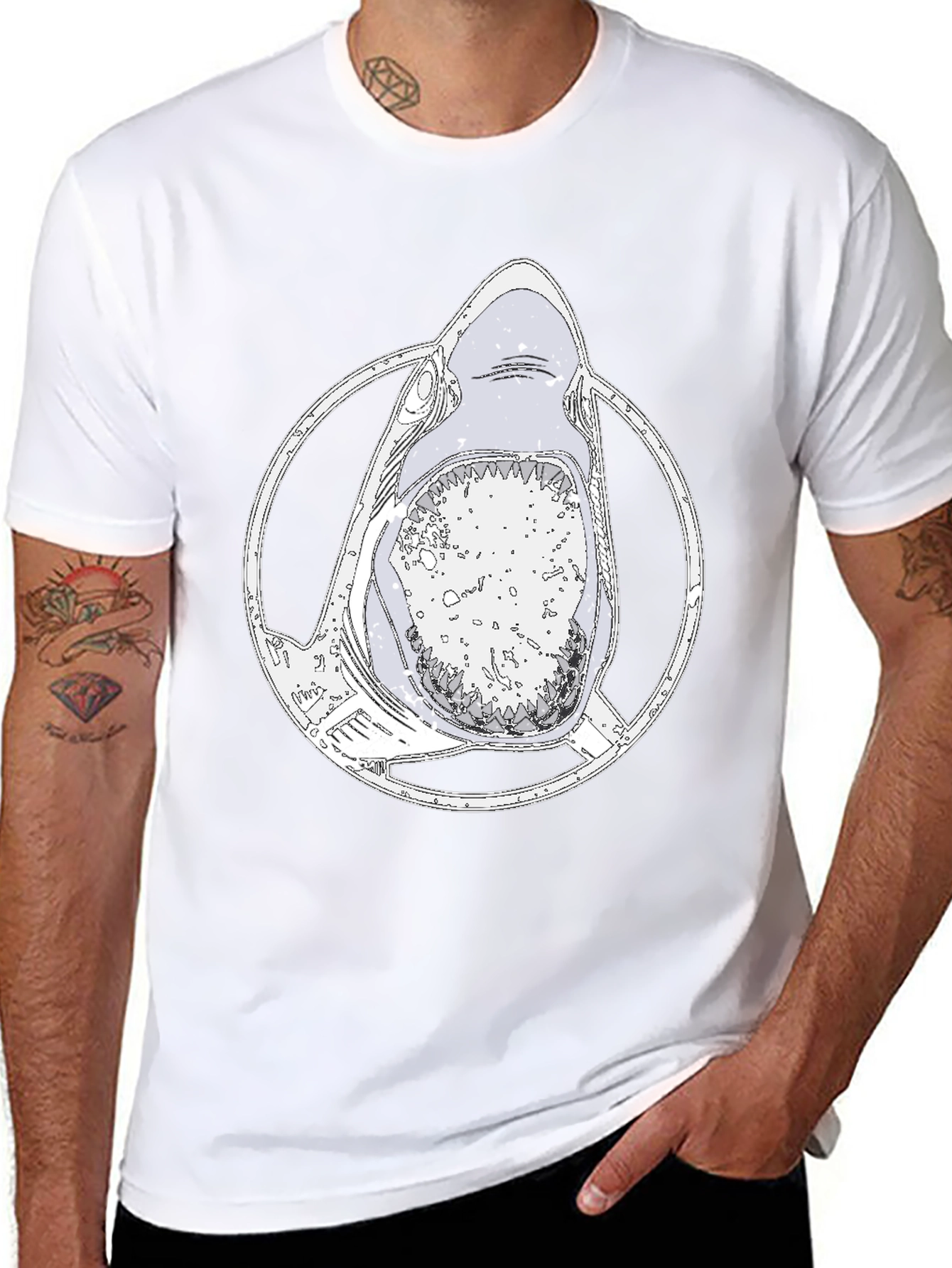 Shark Graphic Tee - Mens Black Cotton T-Shirt