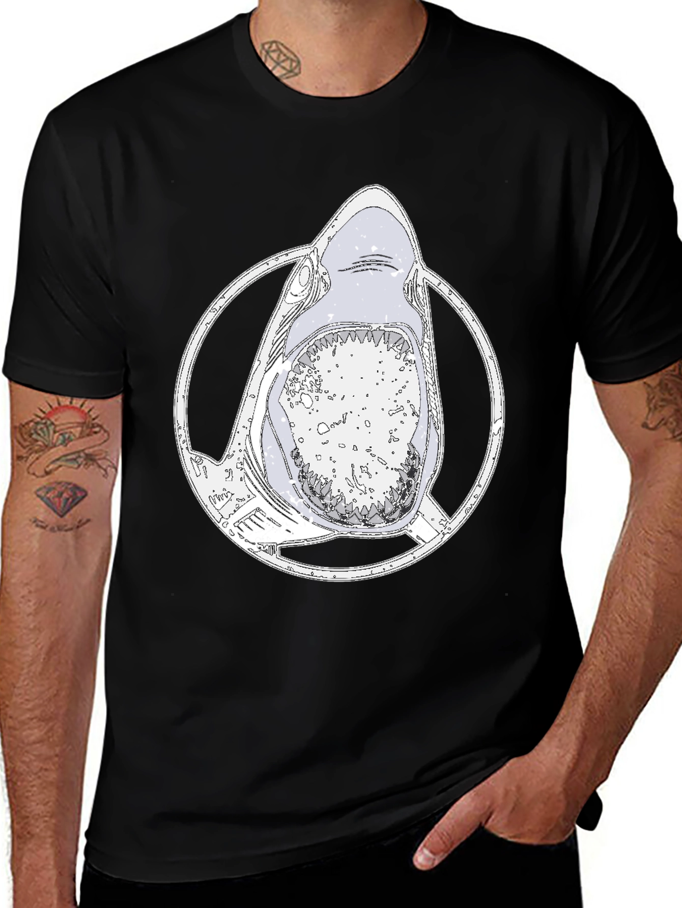 Shark Graphic Tee - Mens Black Cotton T-Shirt
