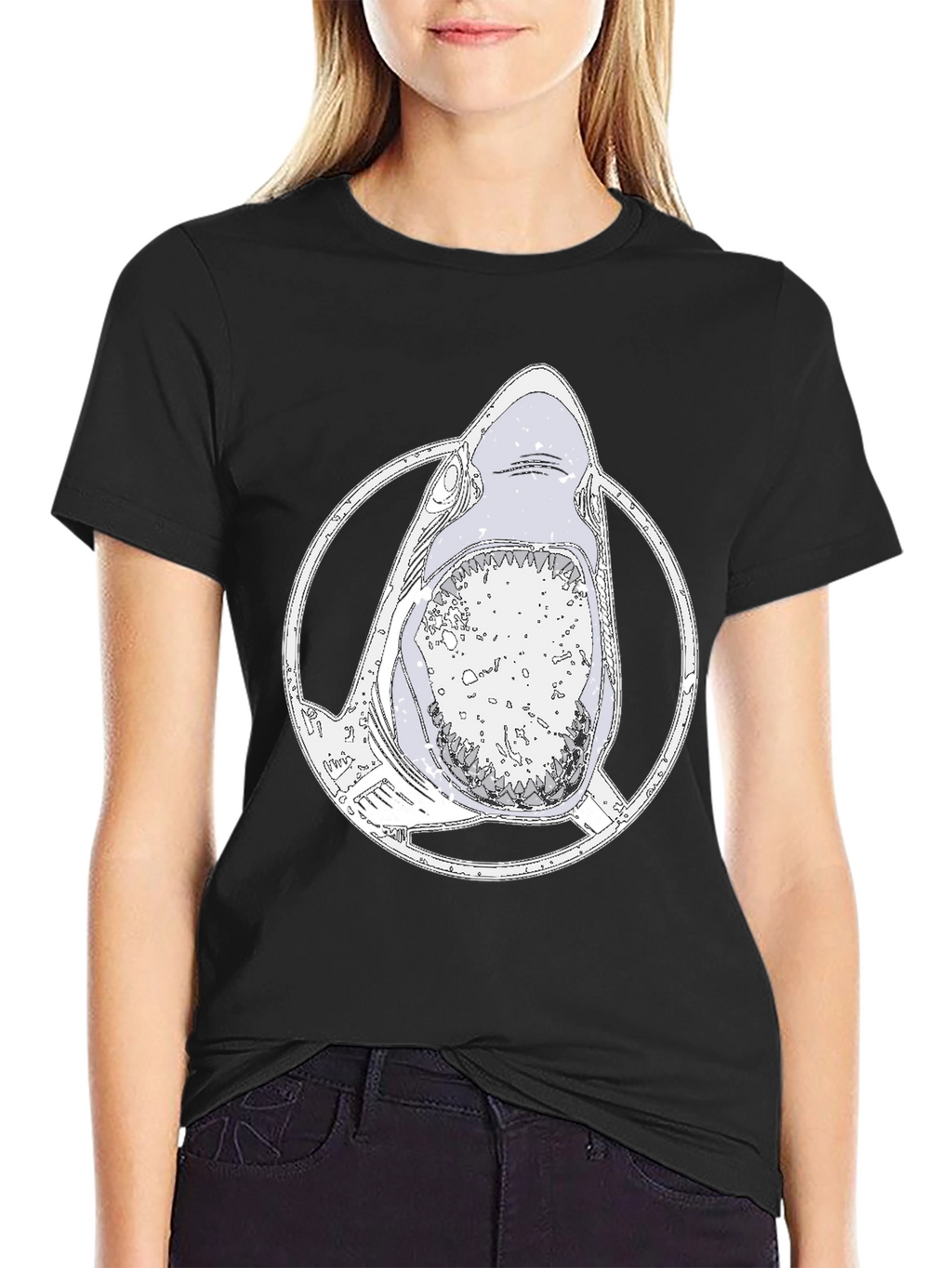 Shark Graphic Tee - Mens Black Cotton T-Shirt