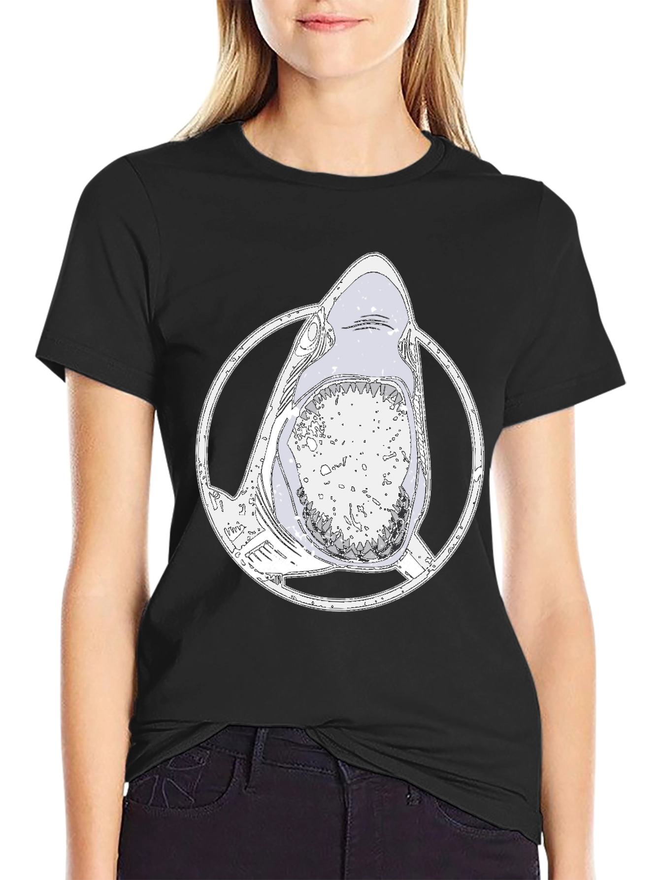 Shark Graphic Tee - Mens Black Cotton T-Shirt