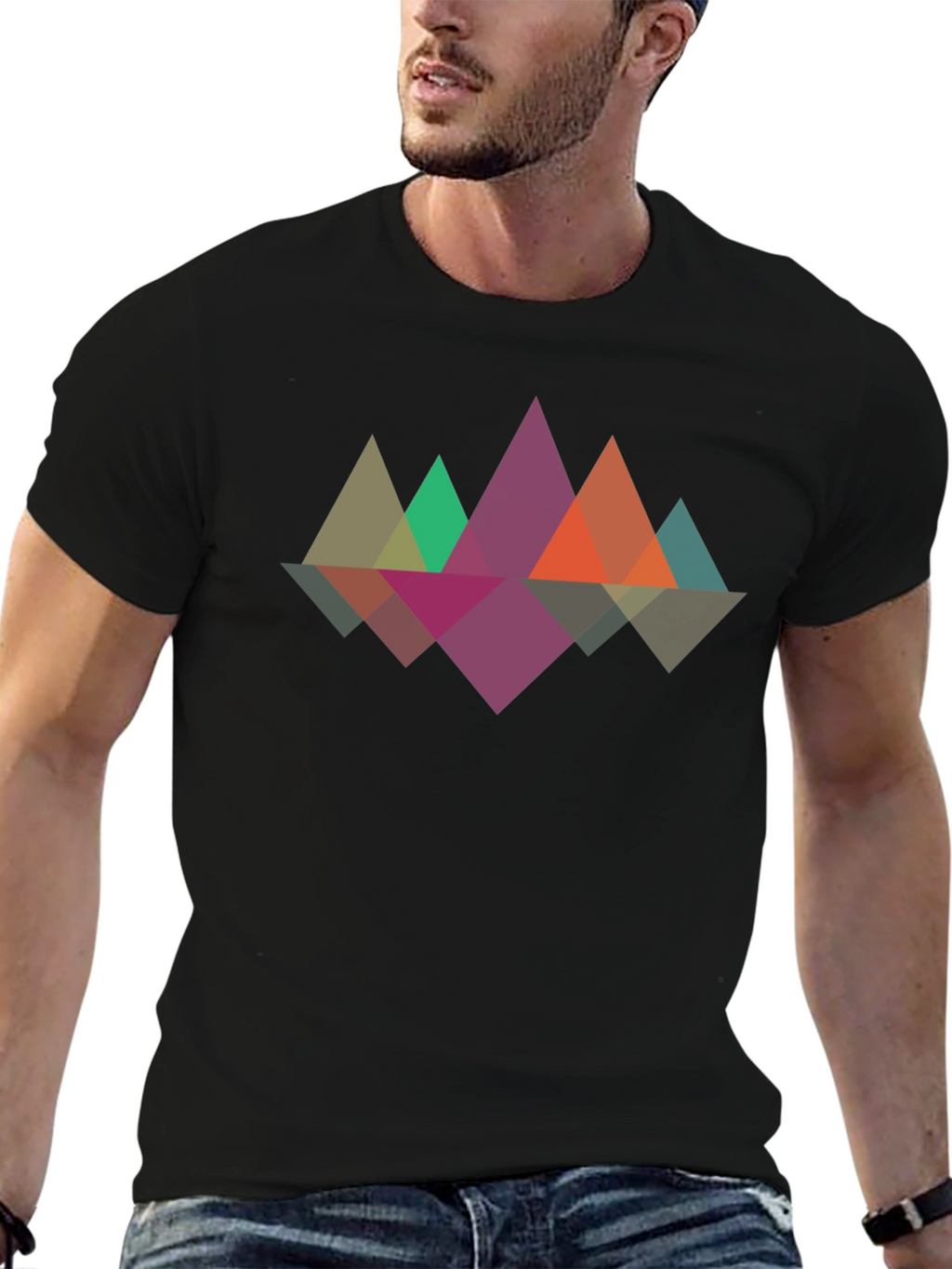 Geometric Mountain T-Shirt - Black