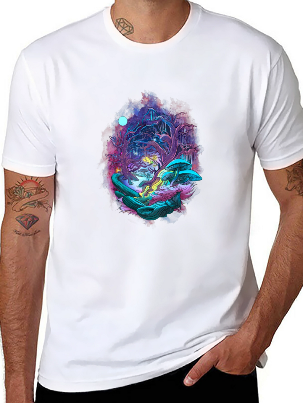 Mystical Forest Graphic Tee - Black Cotton Blend