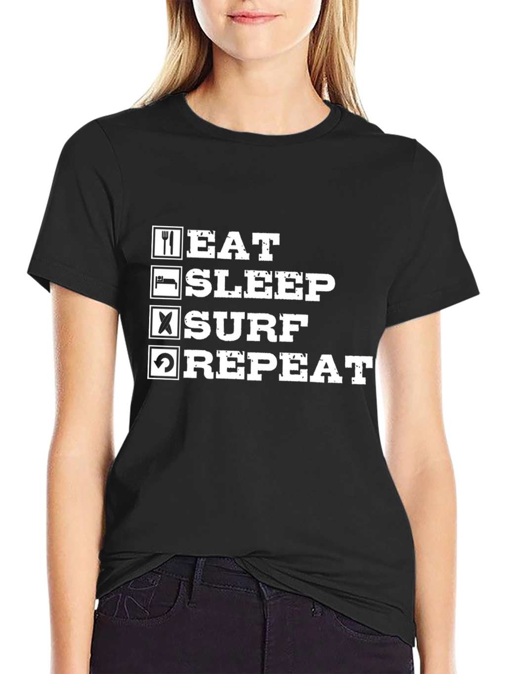 Eat Sleep Surf Repeat Black Graphic T-Shirt