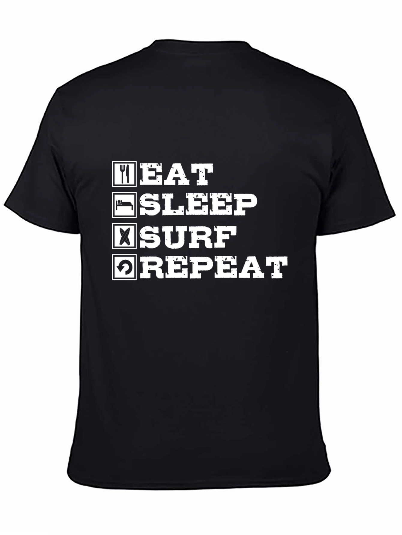 Eat Sleep Surf Repeat Black Graphic T-Shirt