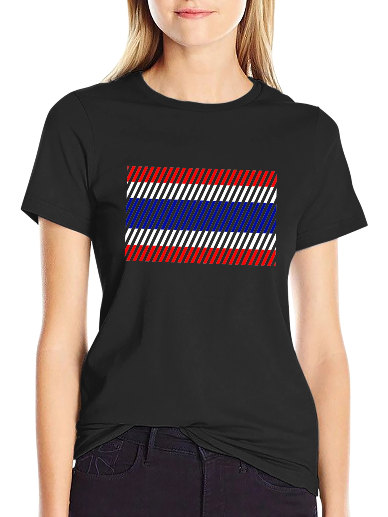 Thailand Flag Diagonal Stripes Black T-Shirt