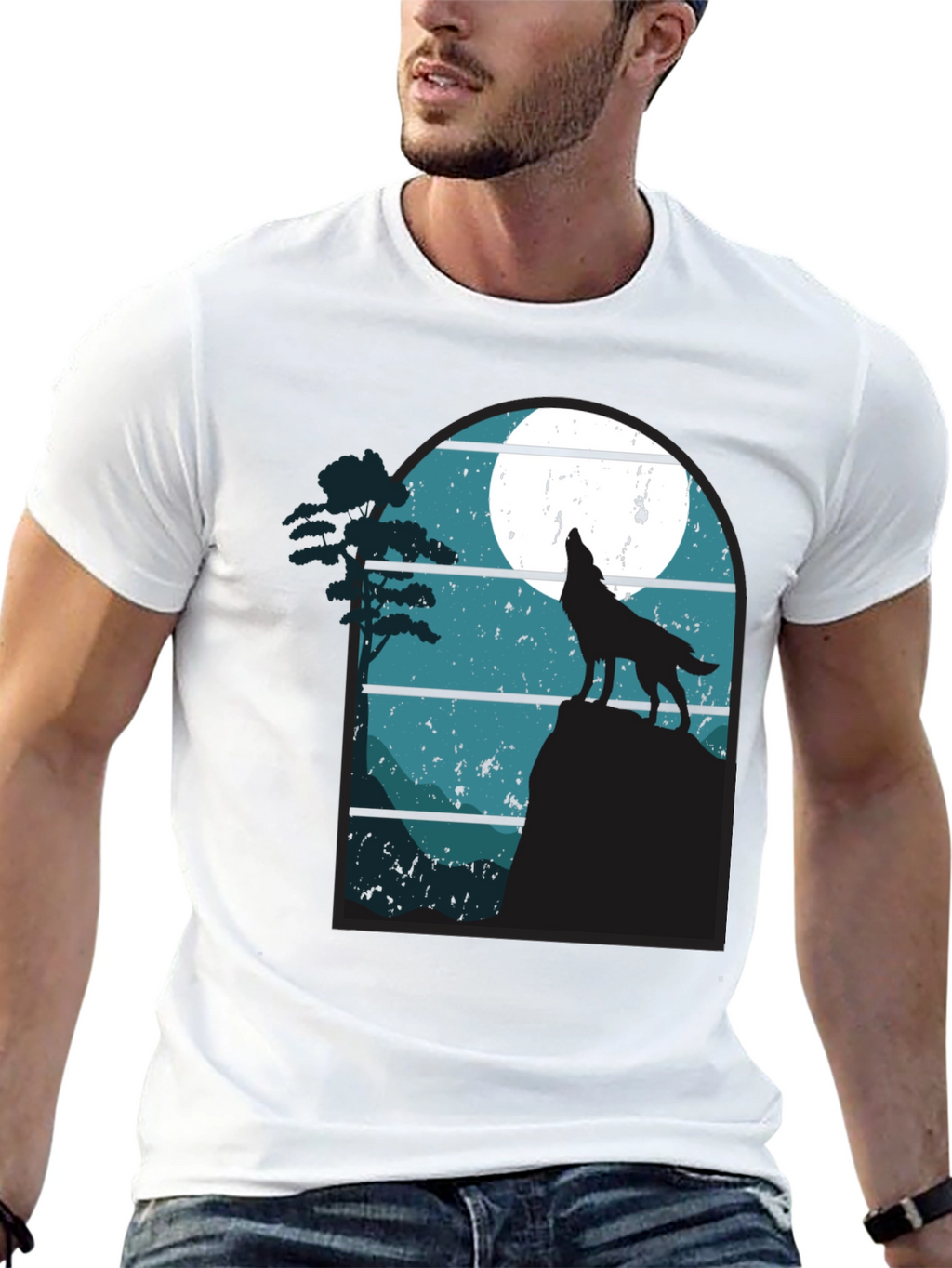 Wolf Howling at Moon Graphic T-Shirt