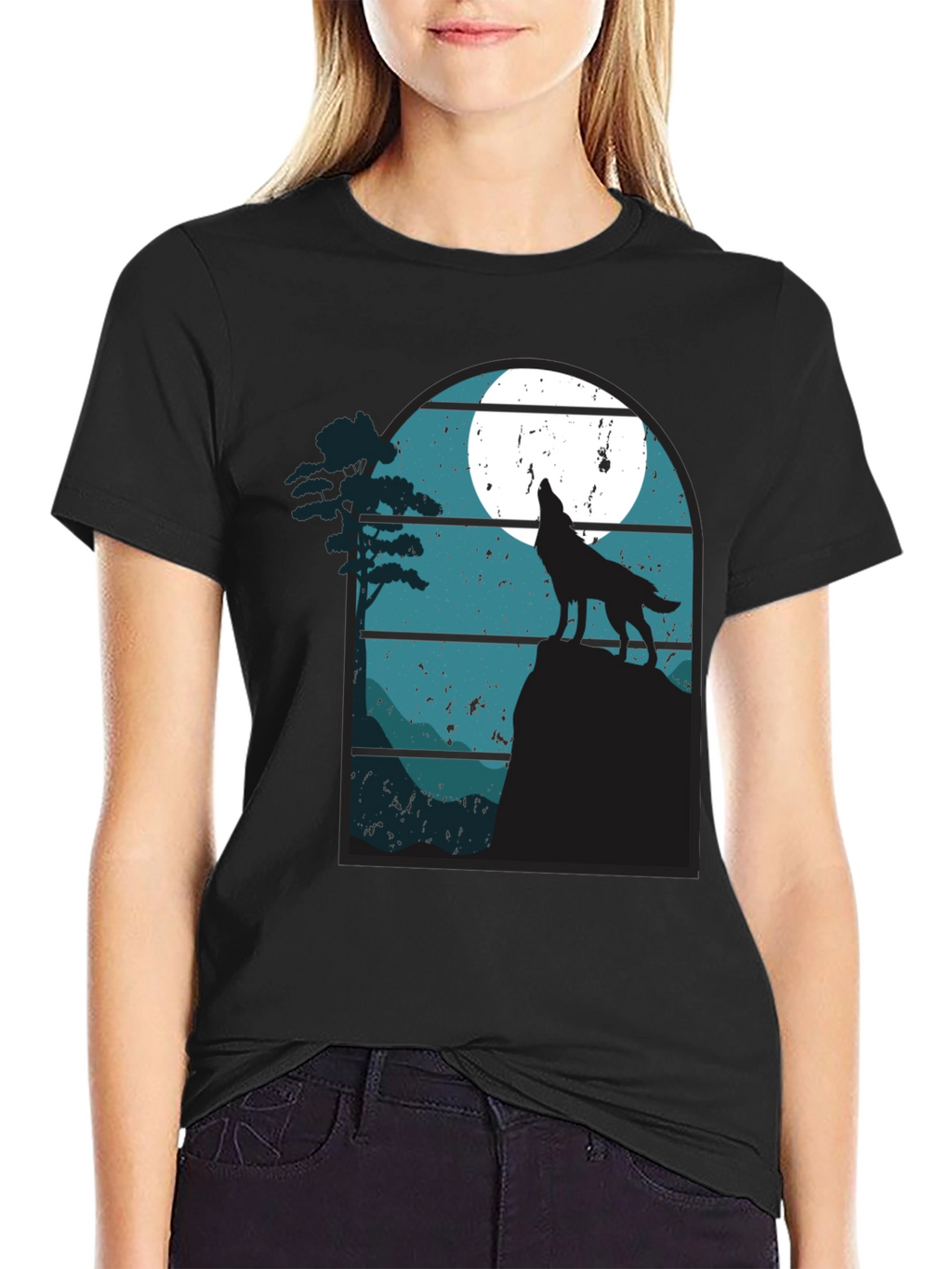 Wolf Howling at Moon Graphic T-Shirt