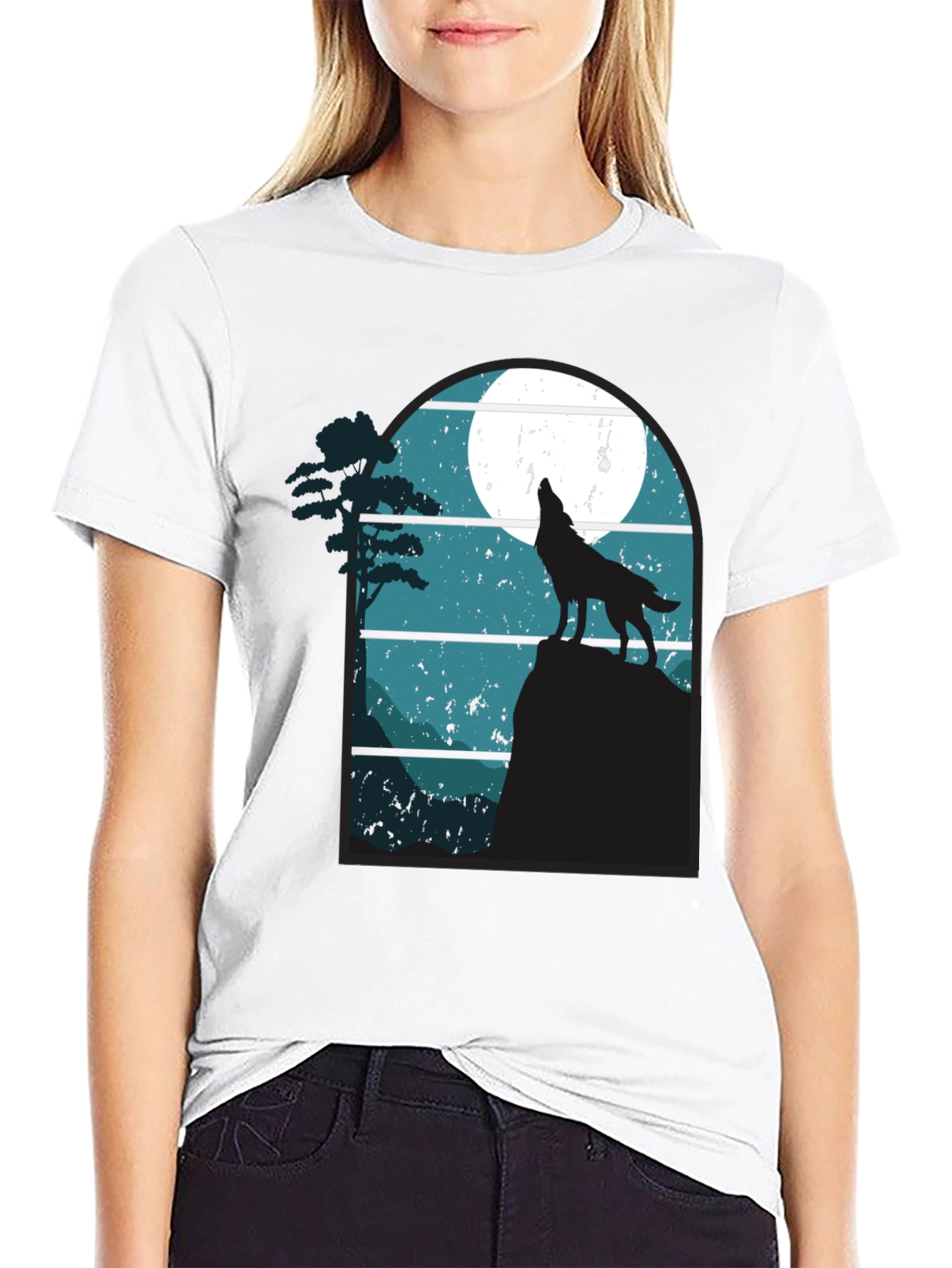Wolf Howling at Moon Graphic T-Shirt