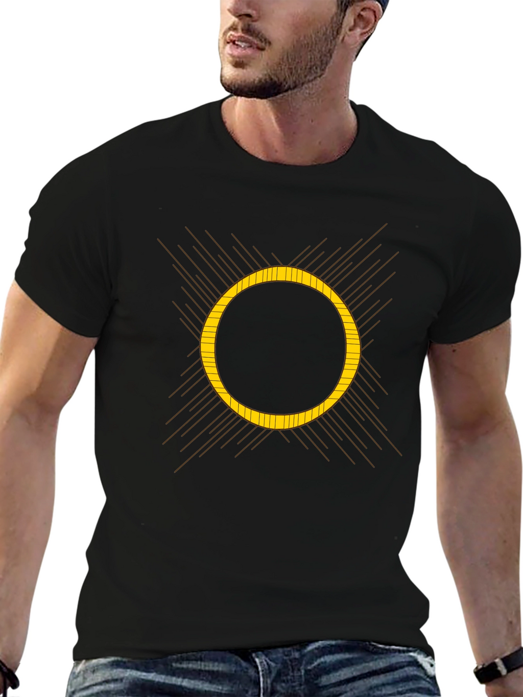 Geometric Eclipse Graphic Black T-Shirt