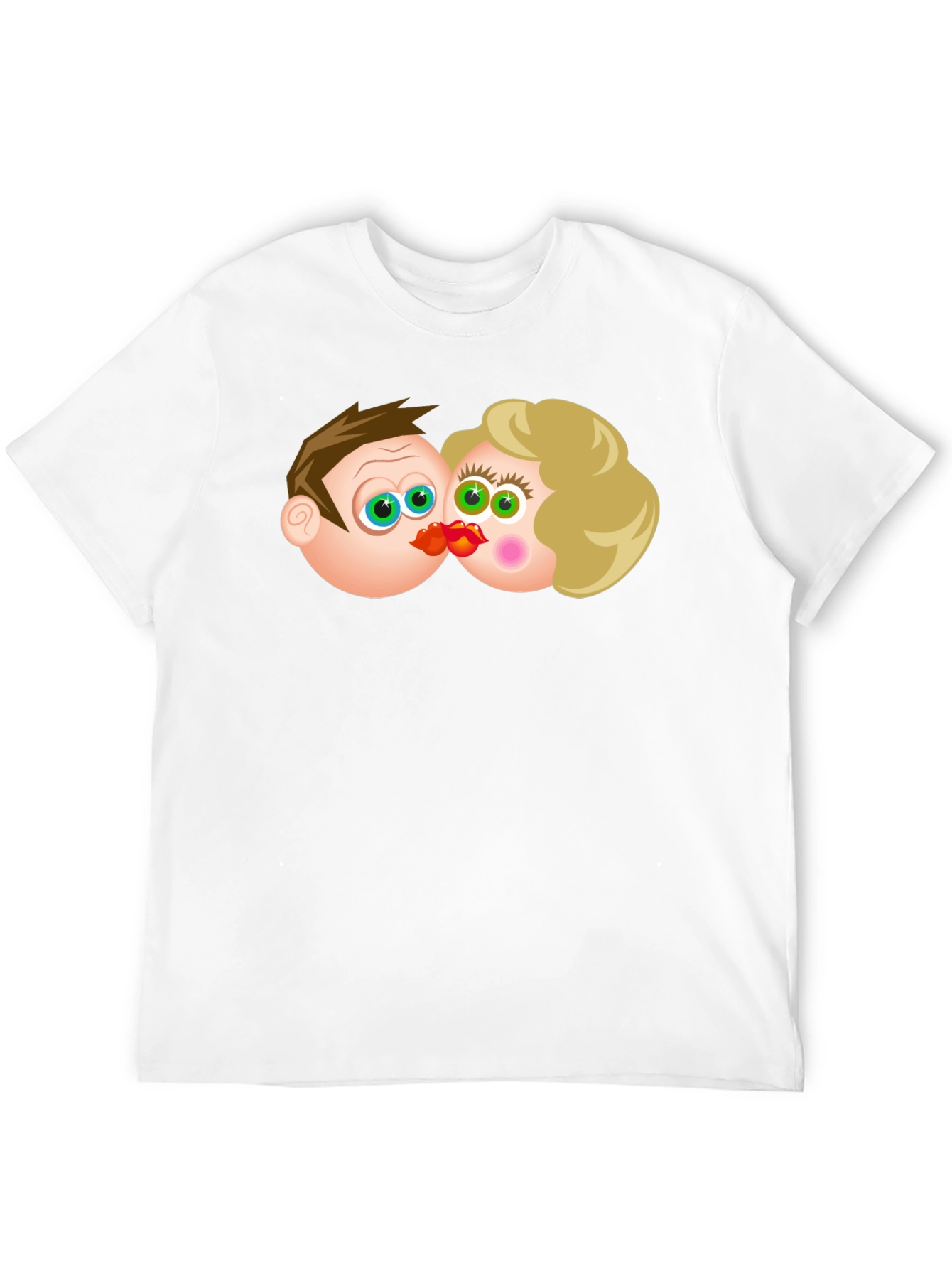Cartoon Couple Kissing Black T-Shirt