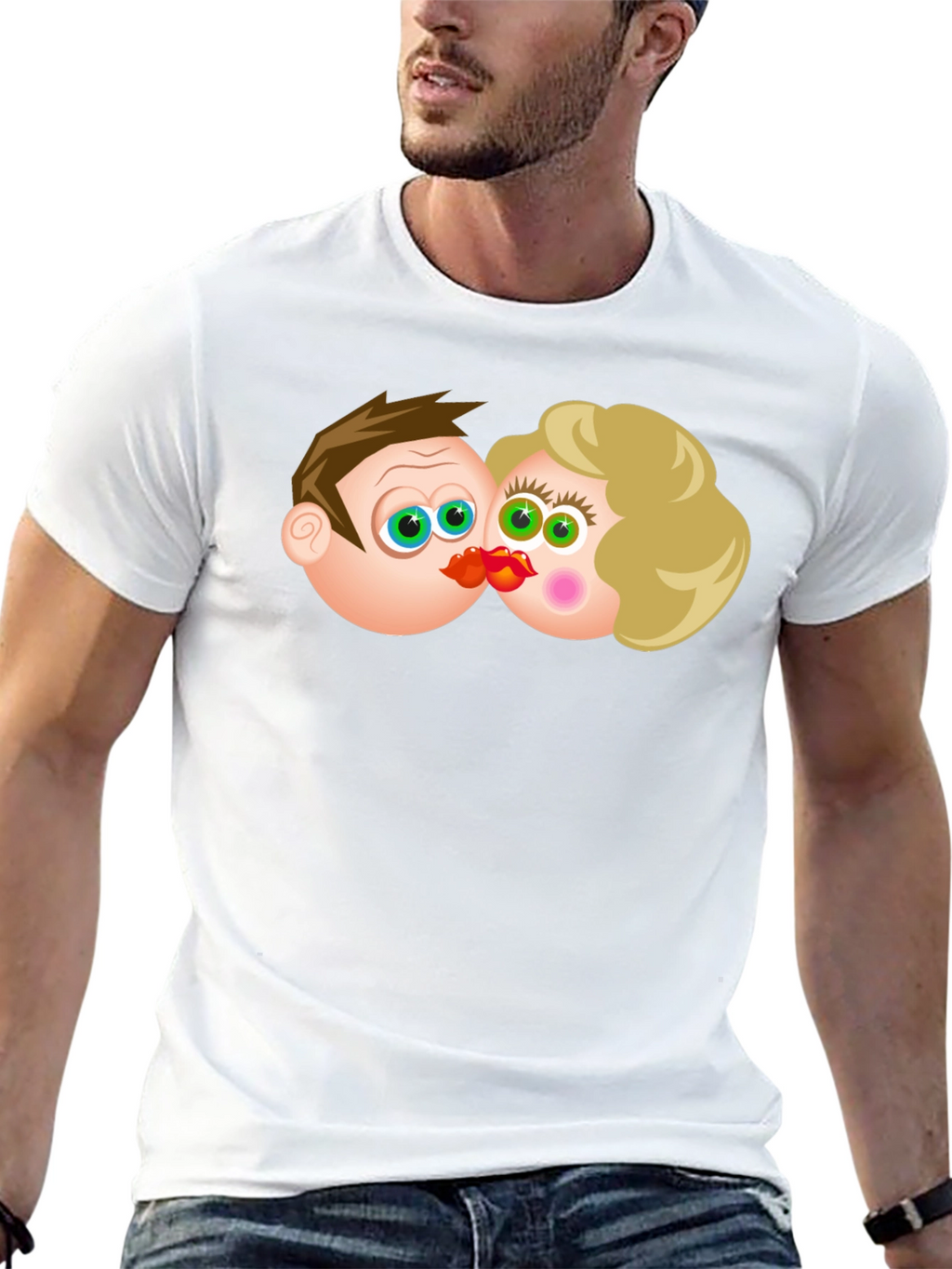 Cartoon Couple Kissing Black T-Shirt