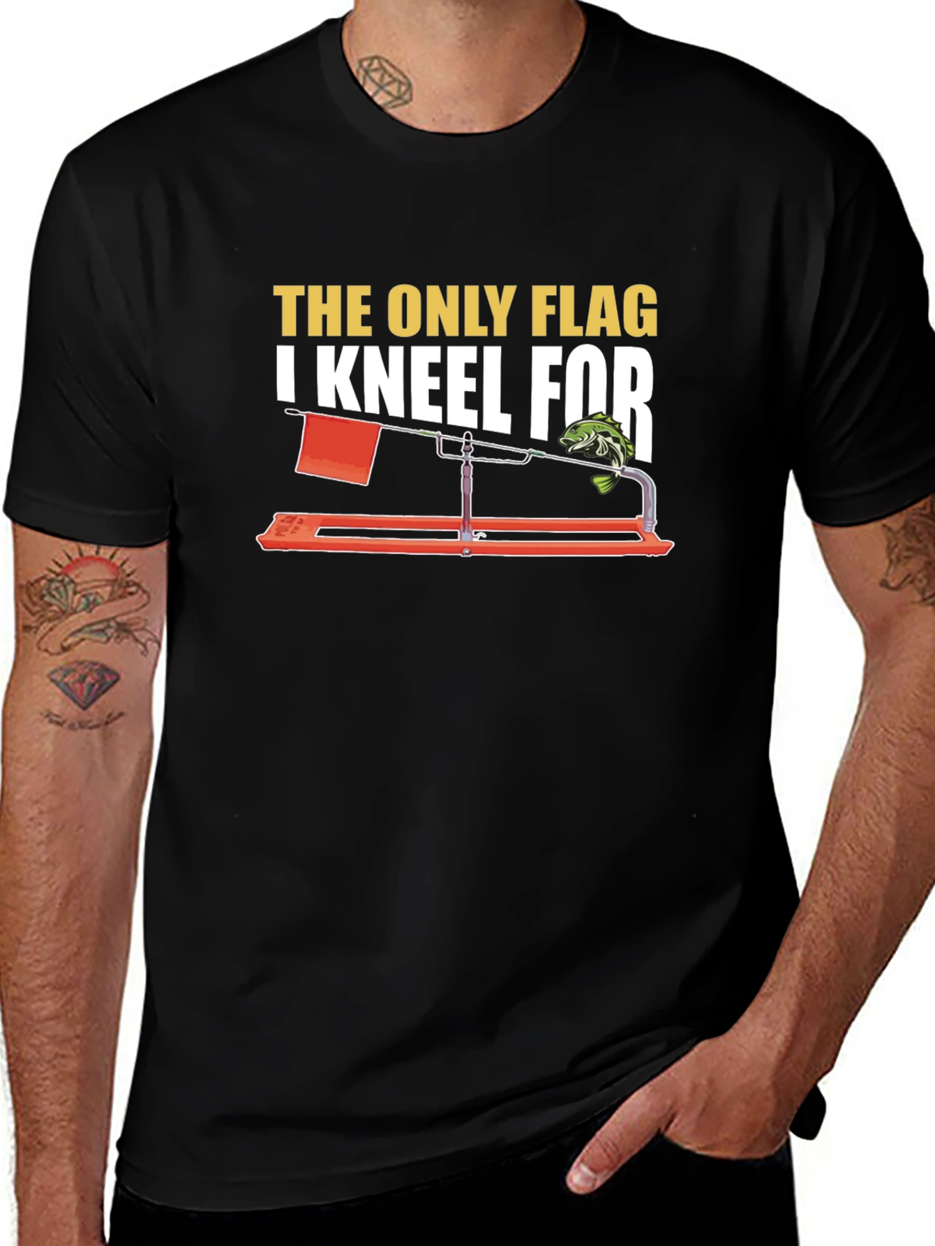 Ice Fishing Flag T-Shirt - Kneel For Fishing Tee