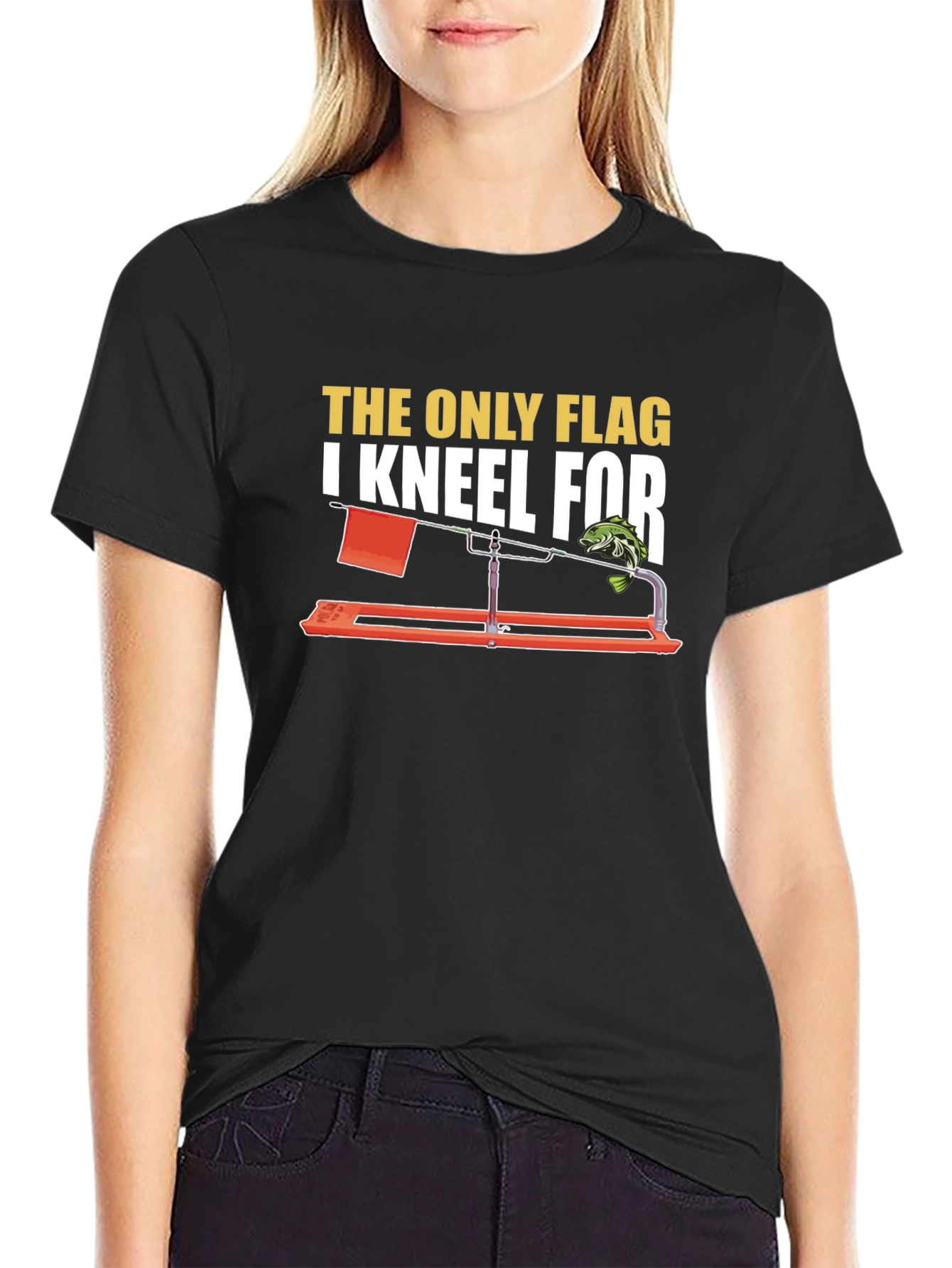 Ice Fishing Flag T-Shirt - Kneel For Fishing Tee