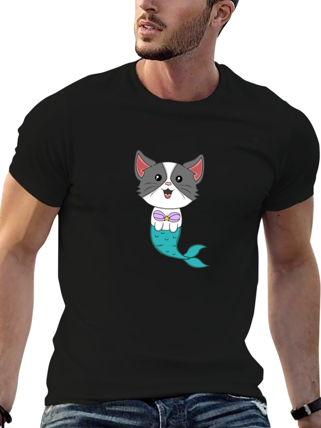 Cat Mermaid Graphic Tee - Fun Novelty Shirt