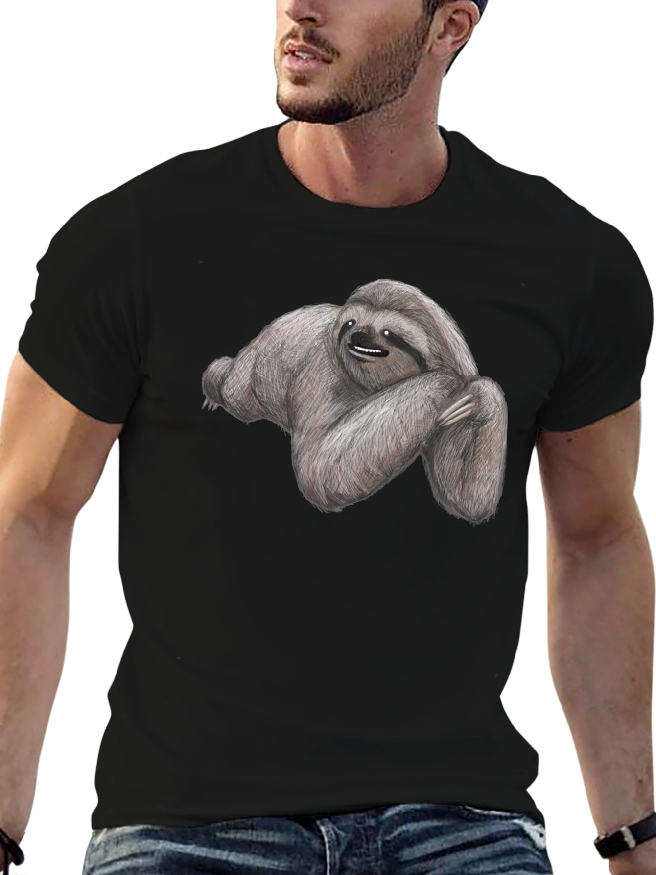 Sloth Graphic Tee - Soft Cotton Black T-Shirt